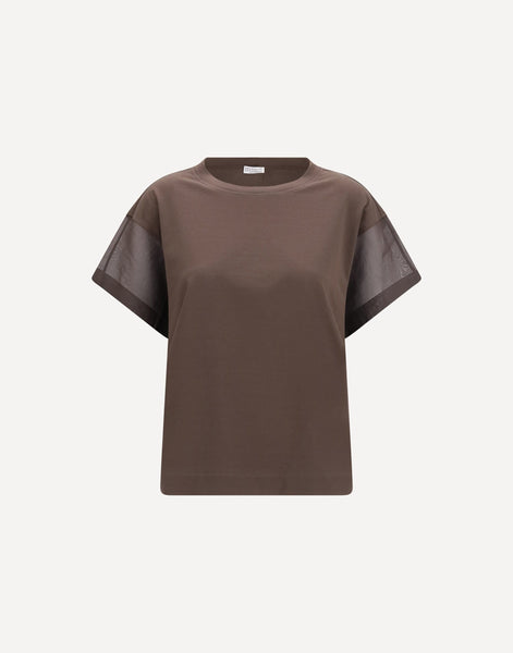 Brunello Cucinelli Cotton T-Shirt With Sheer Sleeves | Sendegaro KR