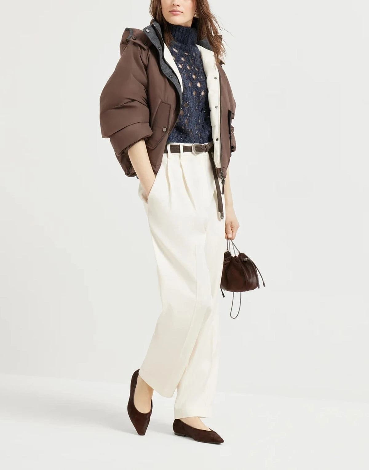 【ブルネロクチネリ】 Jackets - Cropped Jackets ジャケット Brunello Cucinelli Cotton Water-Resistant Taffeta Cropped Jacket