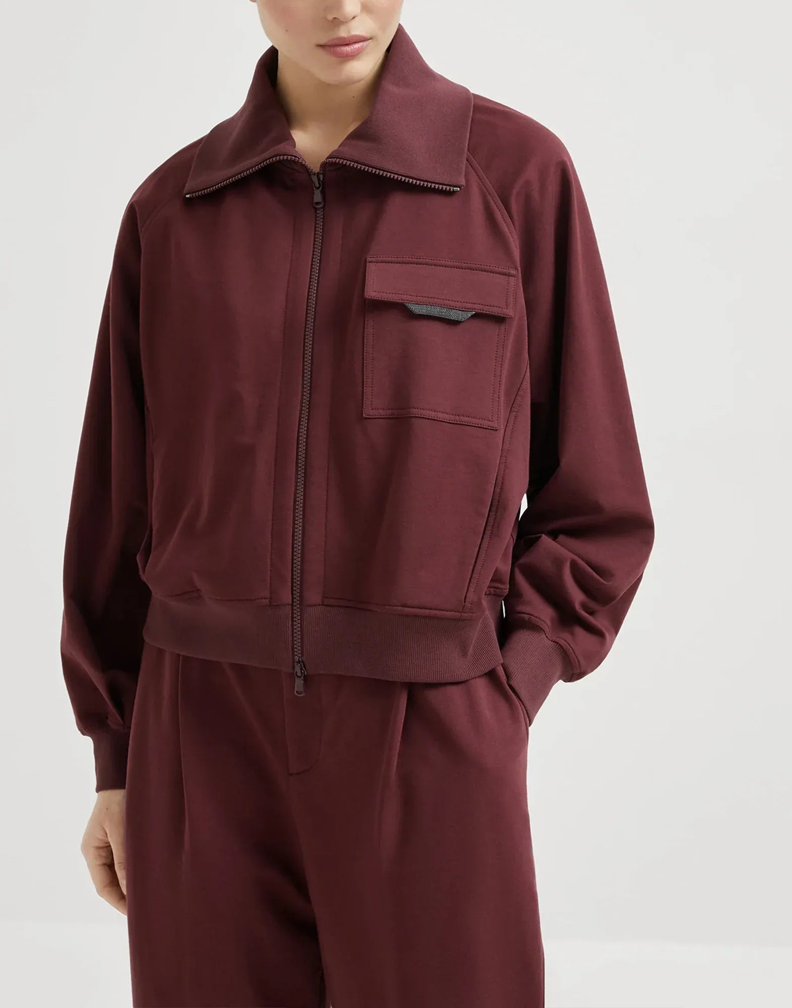 Brunello Cucinelli Cotton Zip-Up Shiny Flap Sweatshirt