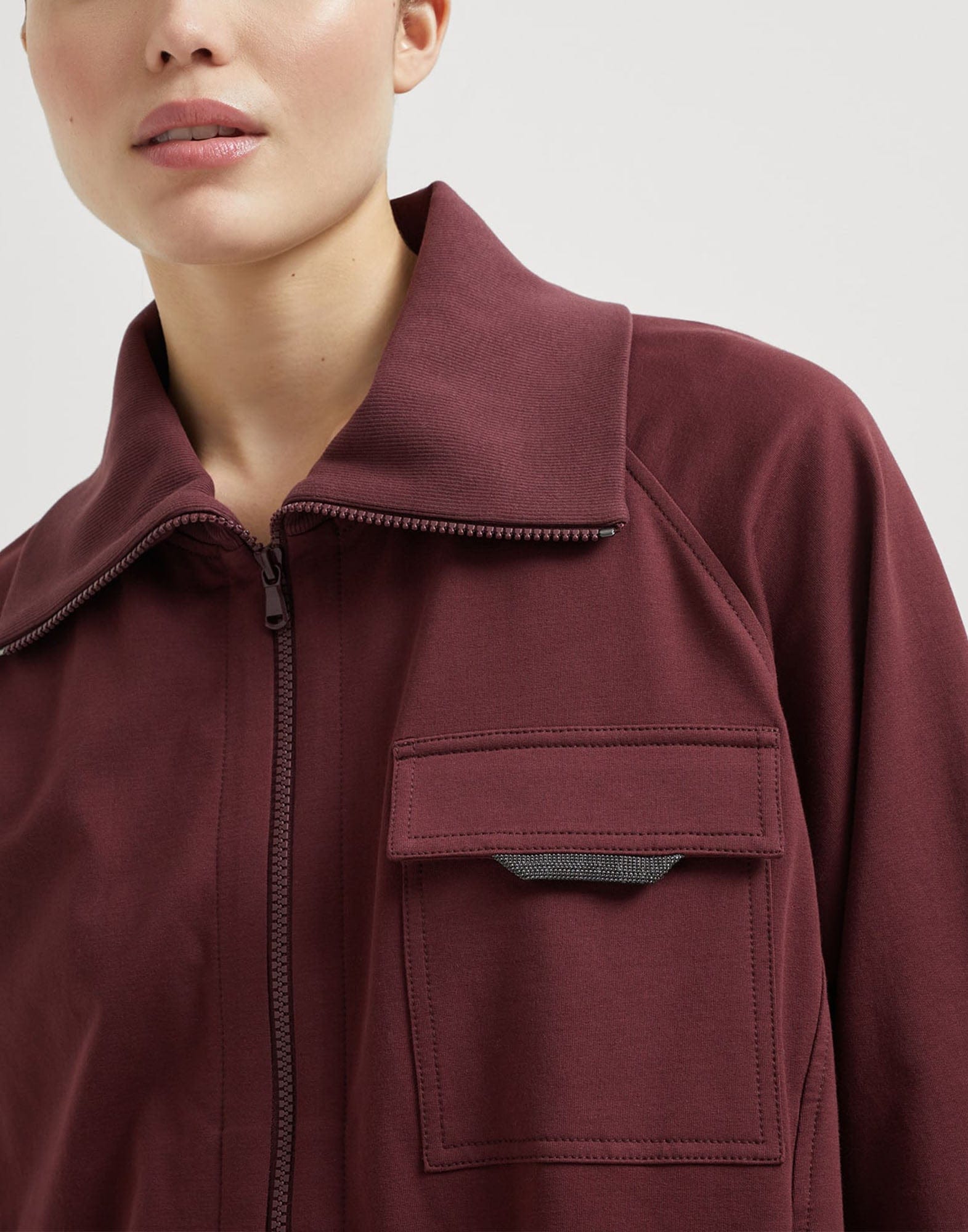 Brunello Cucinelli Cotton Zip-Up Shiny Flap Sweatshirt