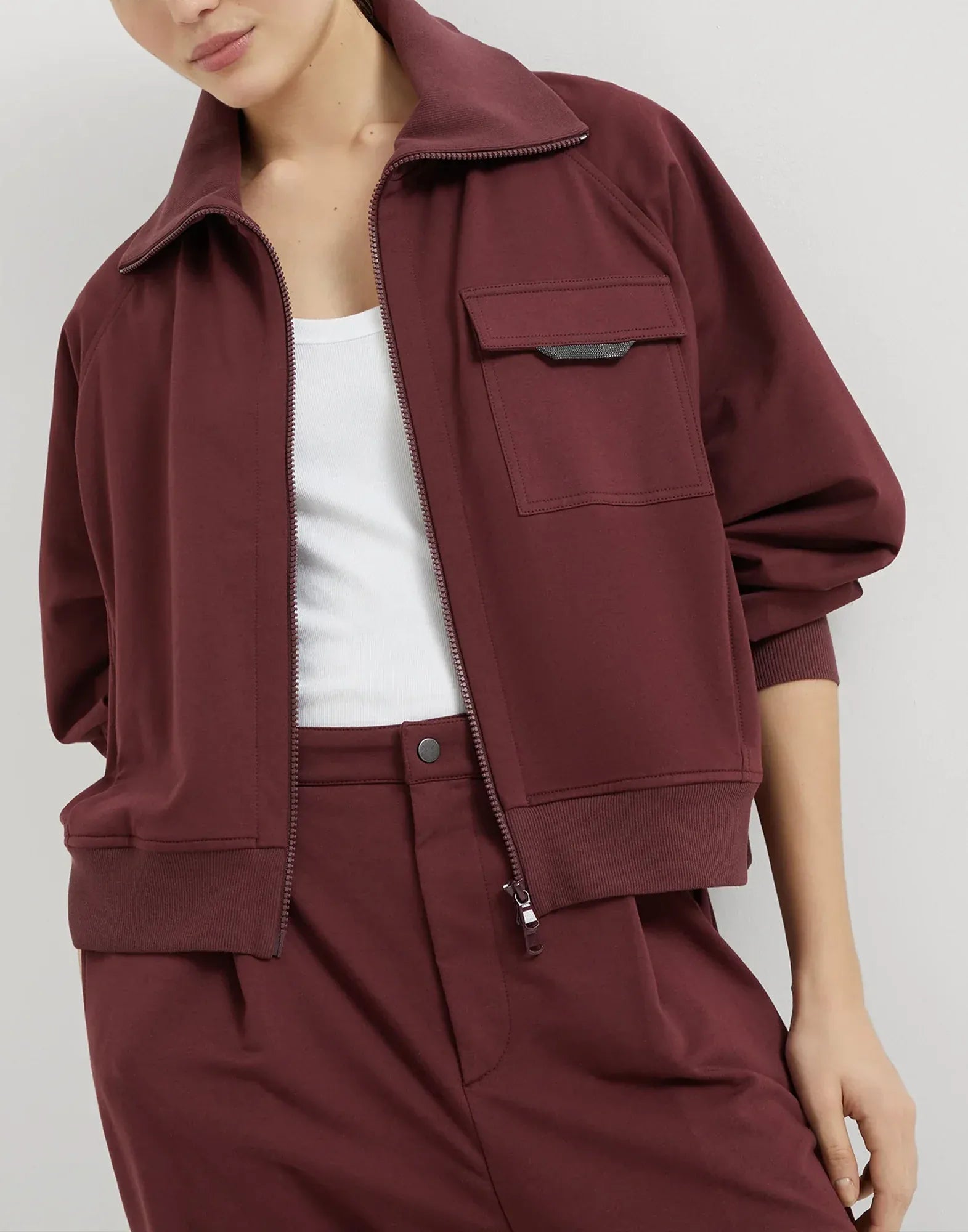 Brunello Cucinelli Cotton Zip-Up Shiny Flap Sweatshirt