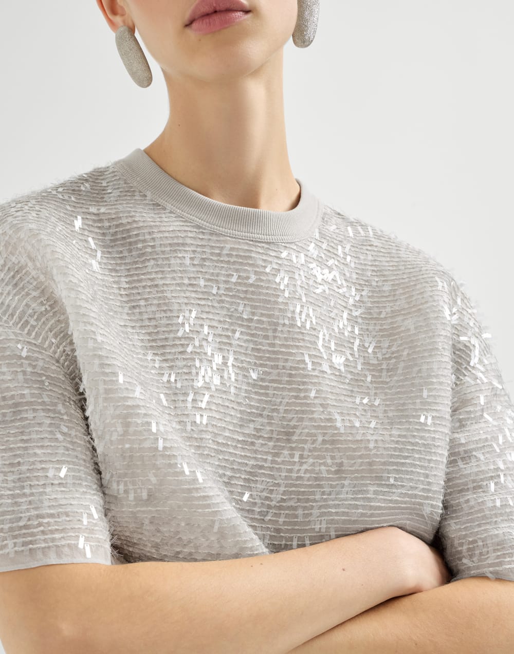 Brunello Cucinelli 夺目瀑布刺绣真丝T恤