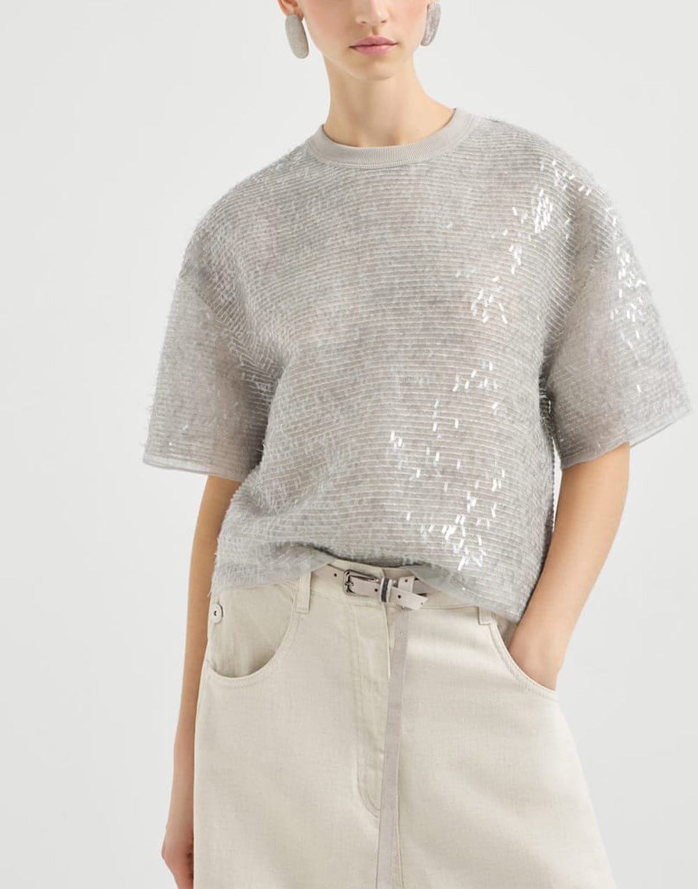 Brunello Cucinelli 夺目瀑布刺绣真丝T恤