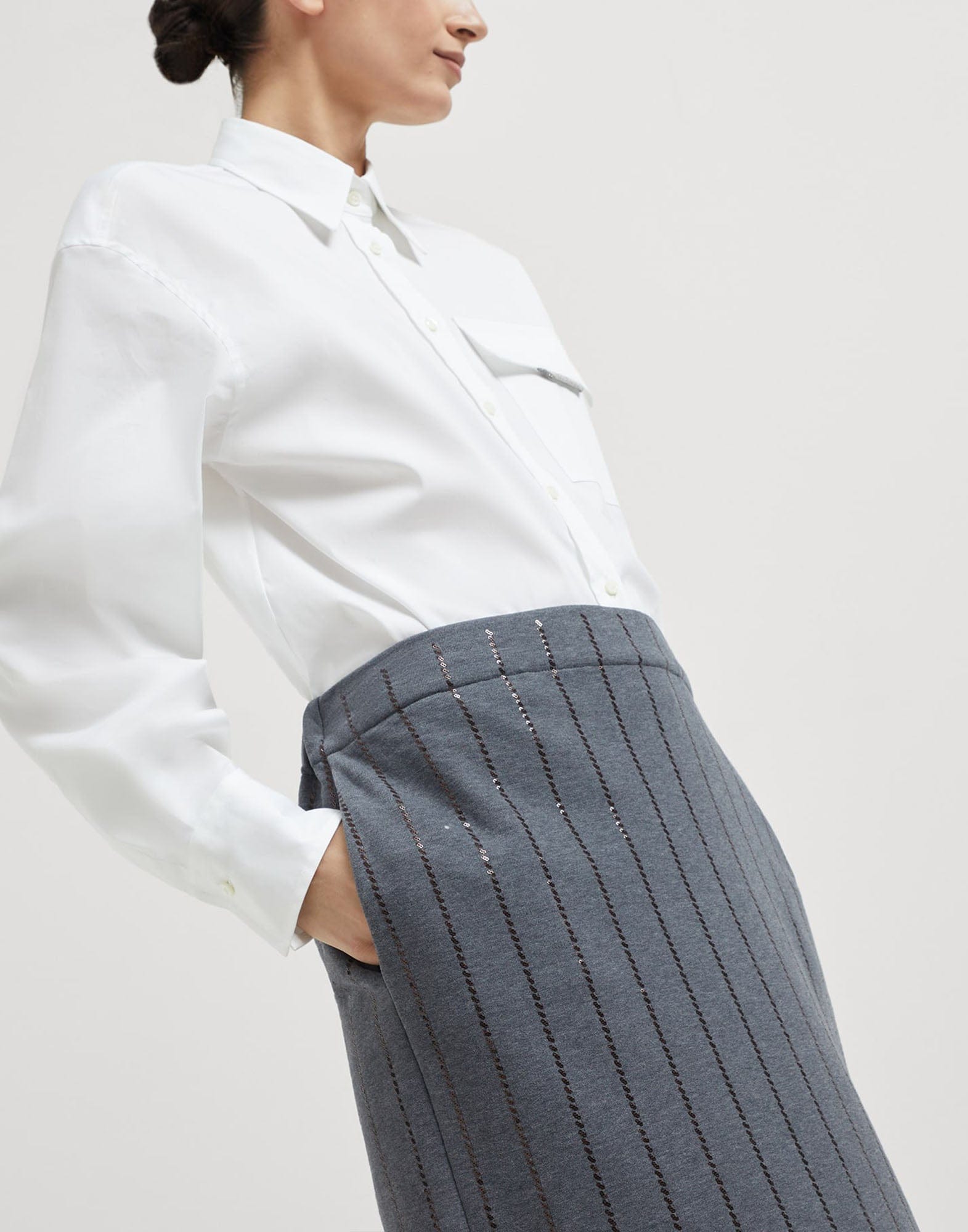 Brunello Cucinelli Dazzling Chalk Stripe Midi Skirt