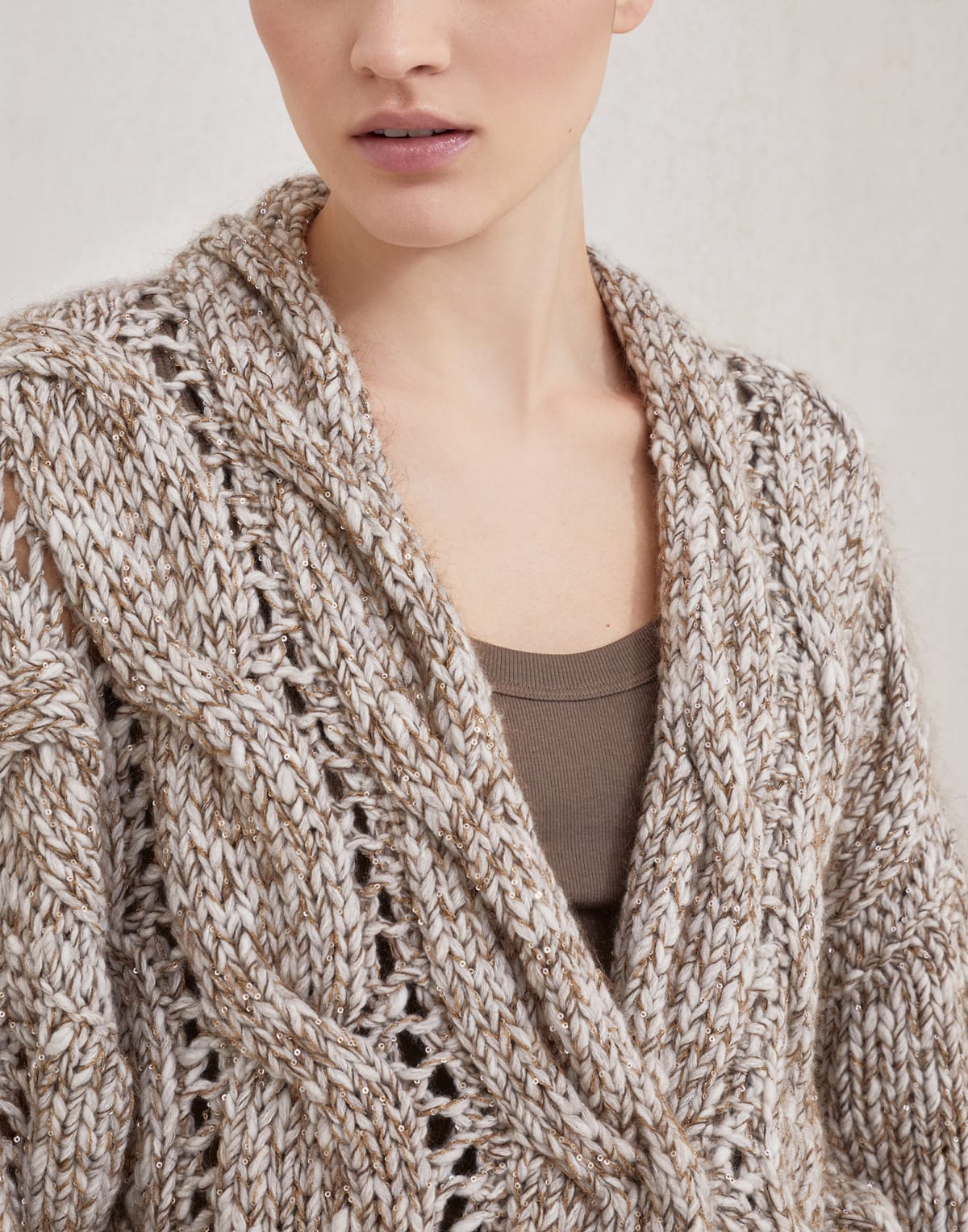 Brunello Cucinelli Dazzling Chiné Cable Knit Cardigan