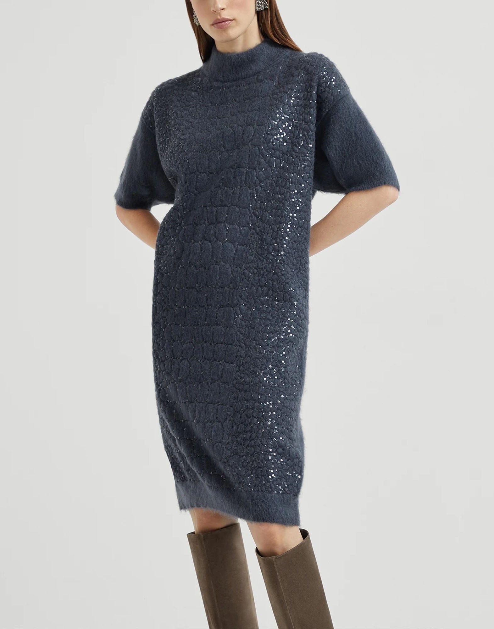 Brunello Cucinelli Dazzling Croc Motif Knit Dress