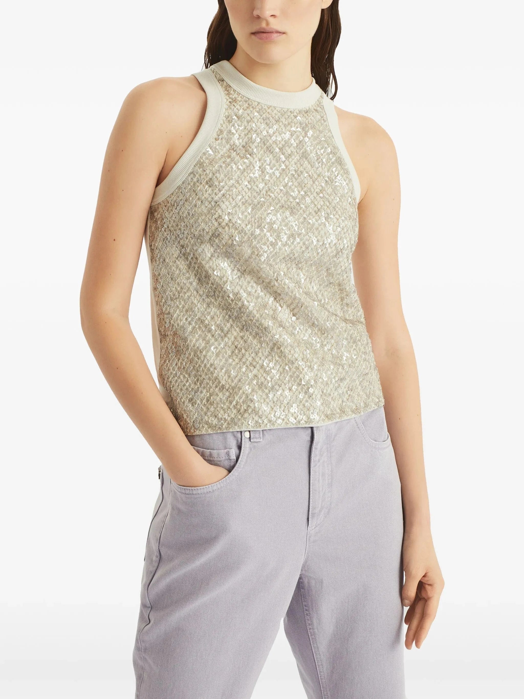 Brunello Cucinelli Dazzling Net Embroidery Tank Top Brunello Cucinelli Dazzling Net Embroidery Tank Top