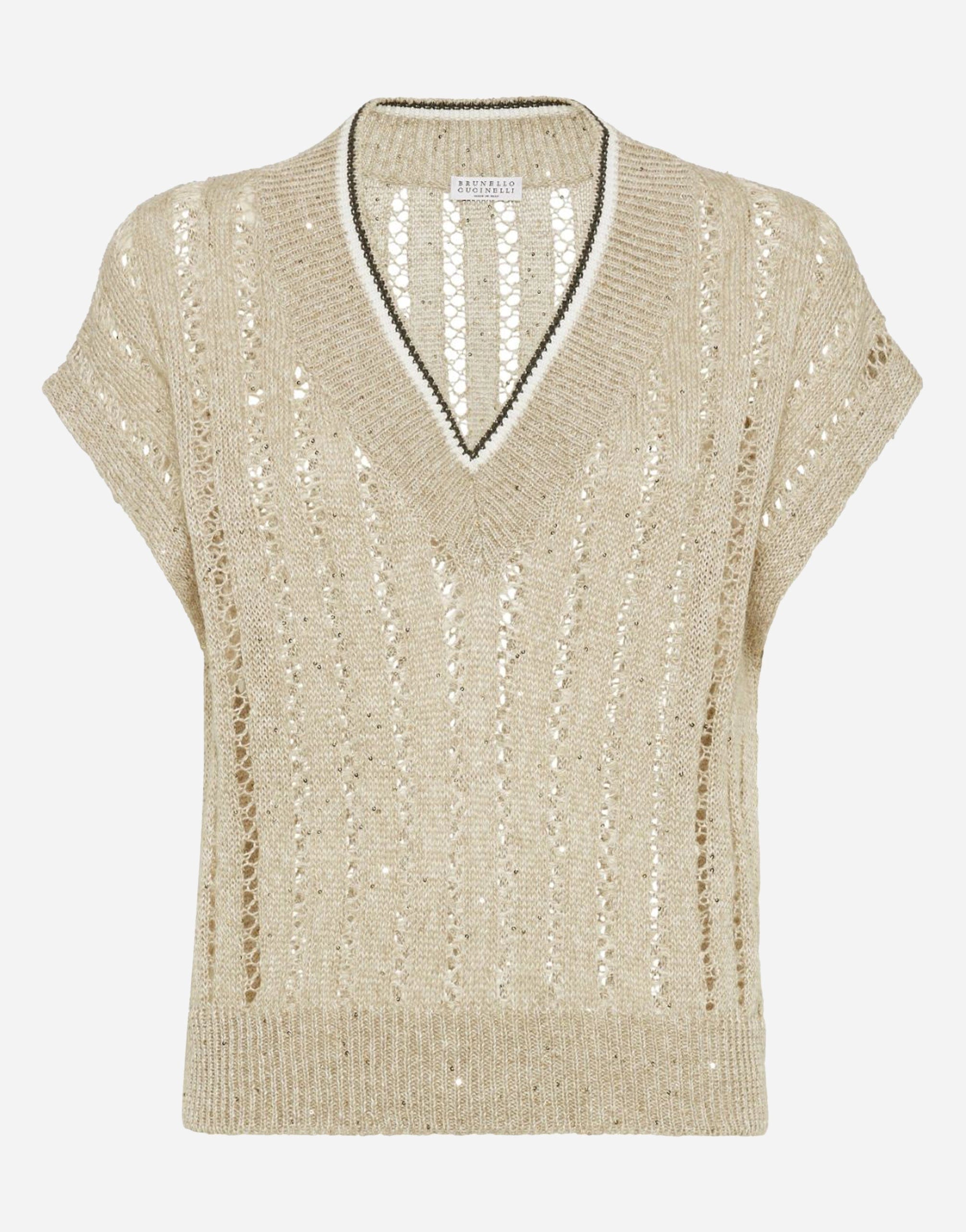 Brunello Cucinelli Dazzling Ribbed Net Knit T-Shirt