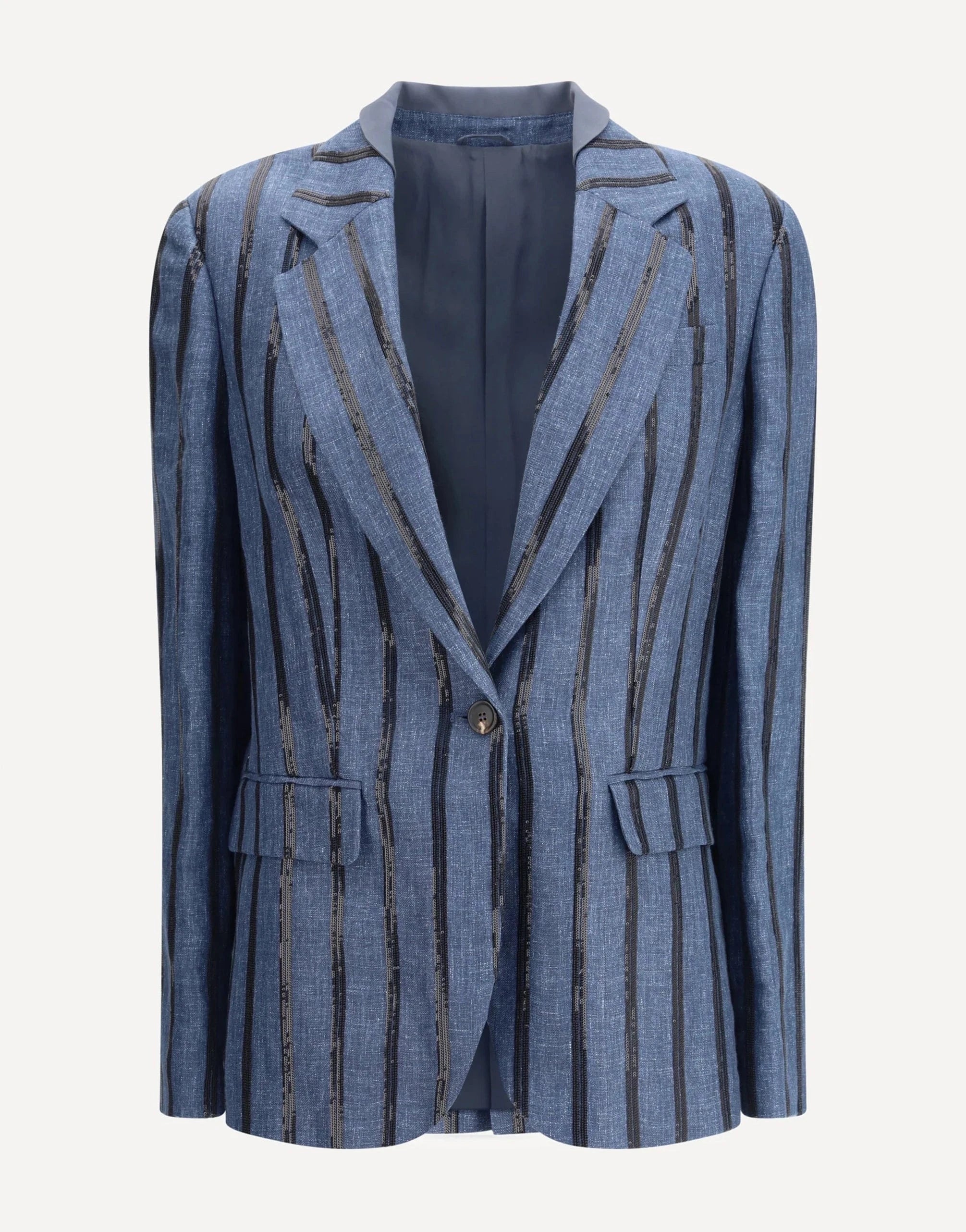 Brunello Cucinelli Denim Effect Dazzling Stripe Blazer