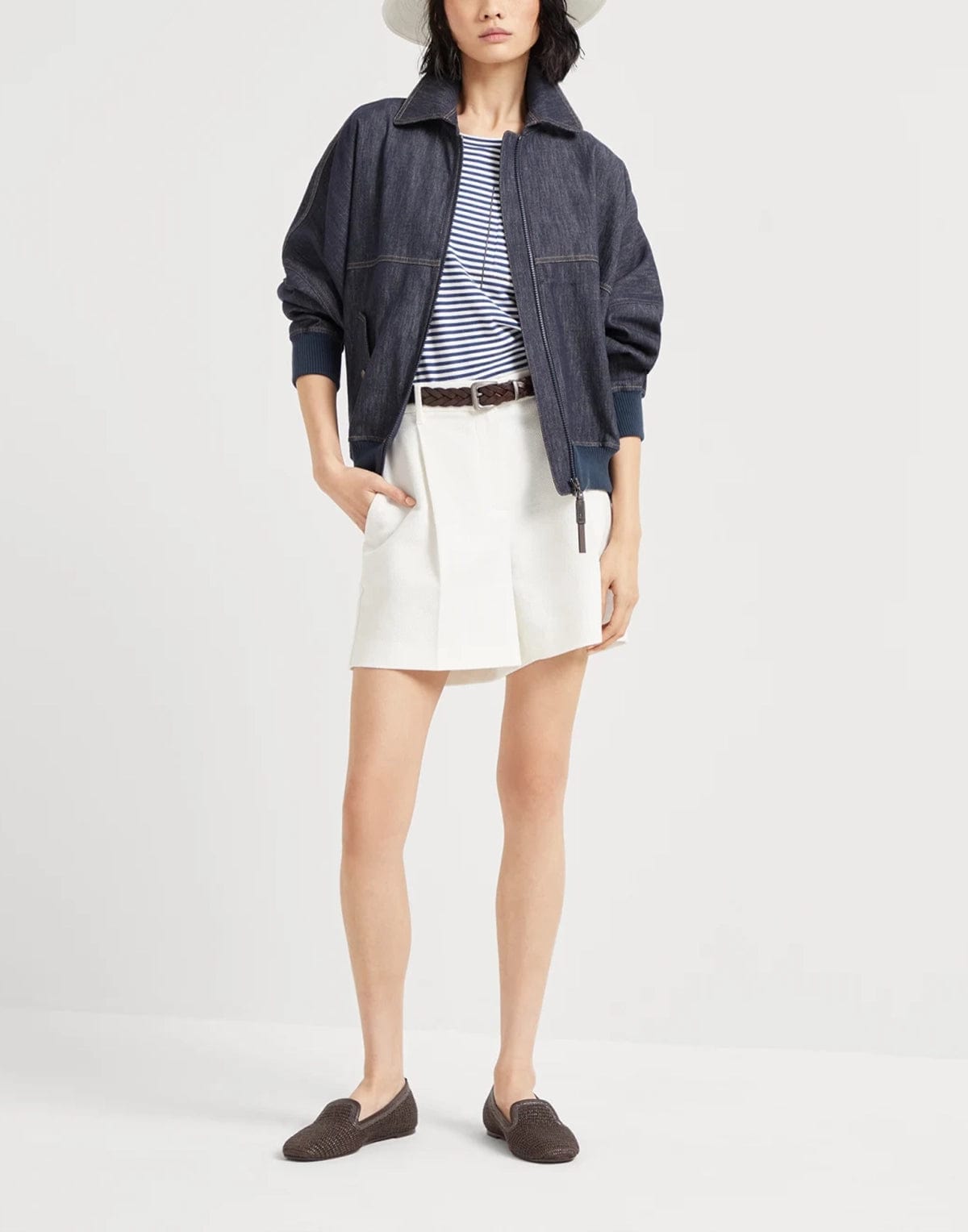 Brunello Cucinelli Denim-Effect Twill Bomber Jacket