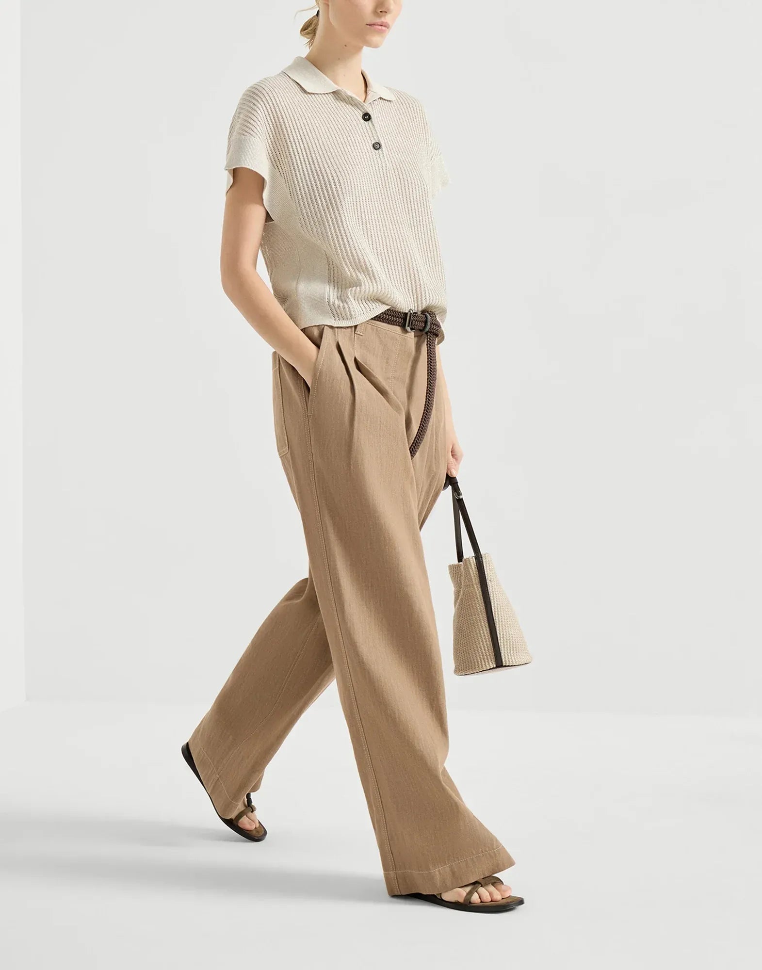 Brunello Cucinelli Denim-Effect Twill Wide Trousers