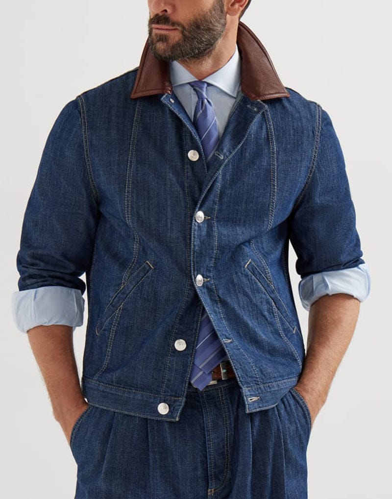 Brunello Cucinelli Denim Leather Collar Jacket | Sendegaro SA