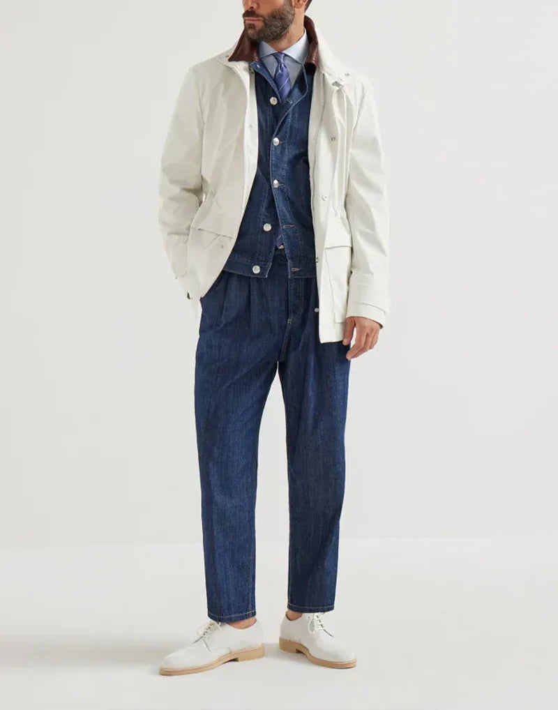 Brunello Cucinelli Denim Leather Collar Jacket | Sendegaro SA