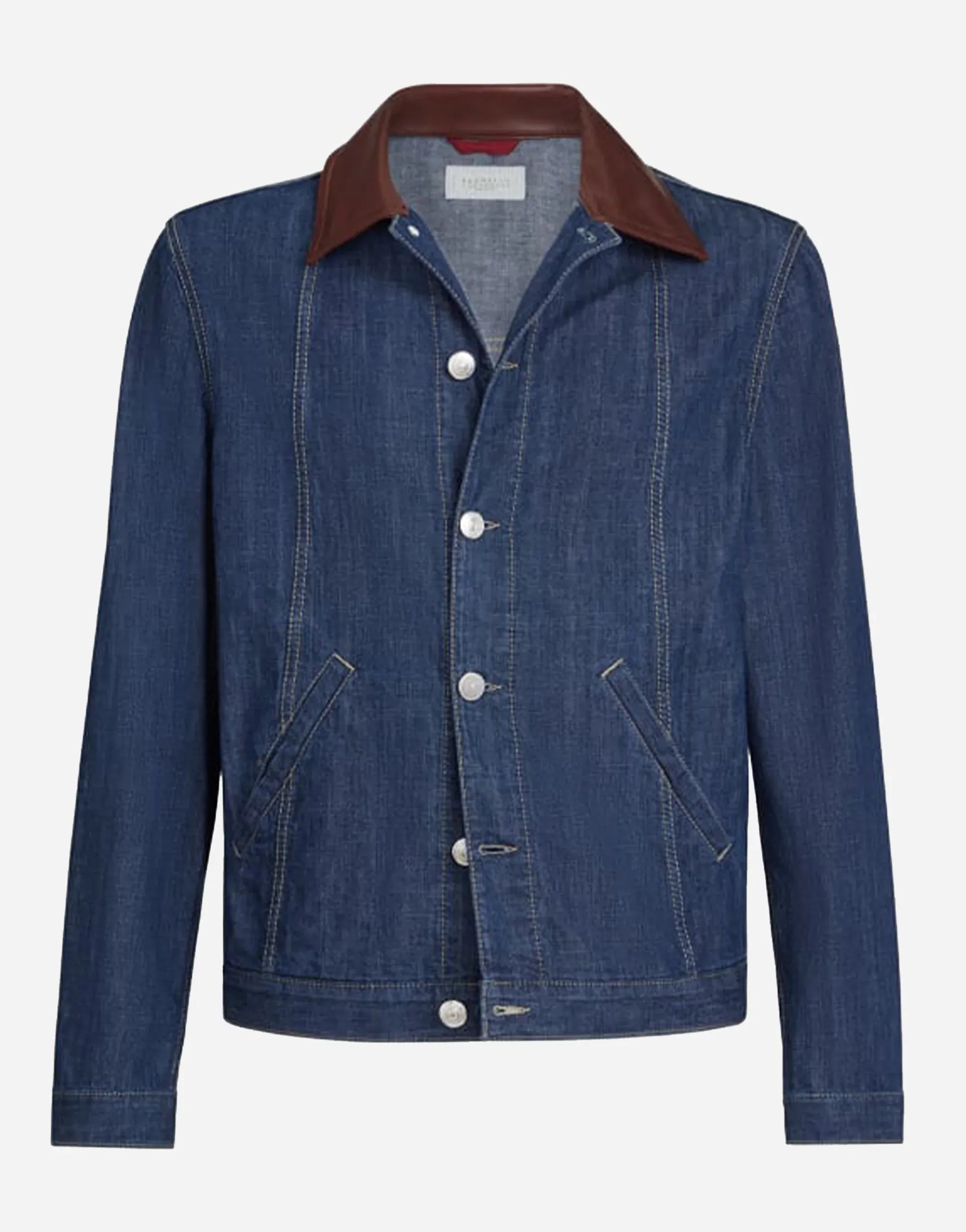 Brunello Cucinelli Denim Leather Collar Jacket