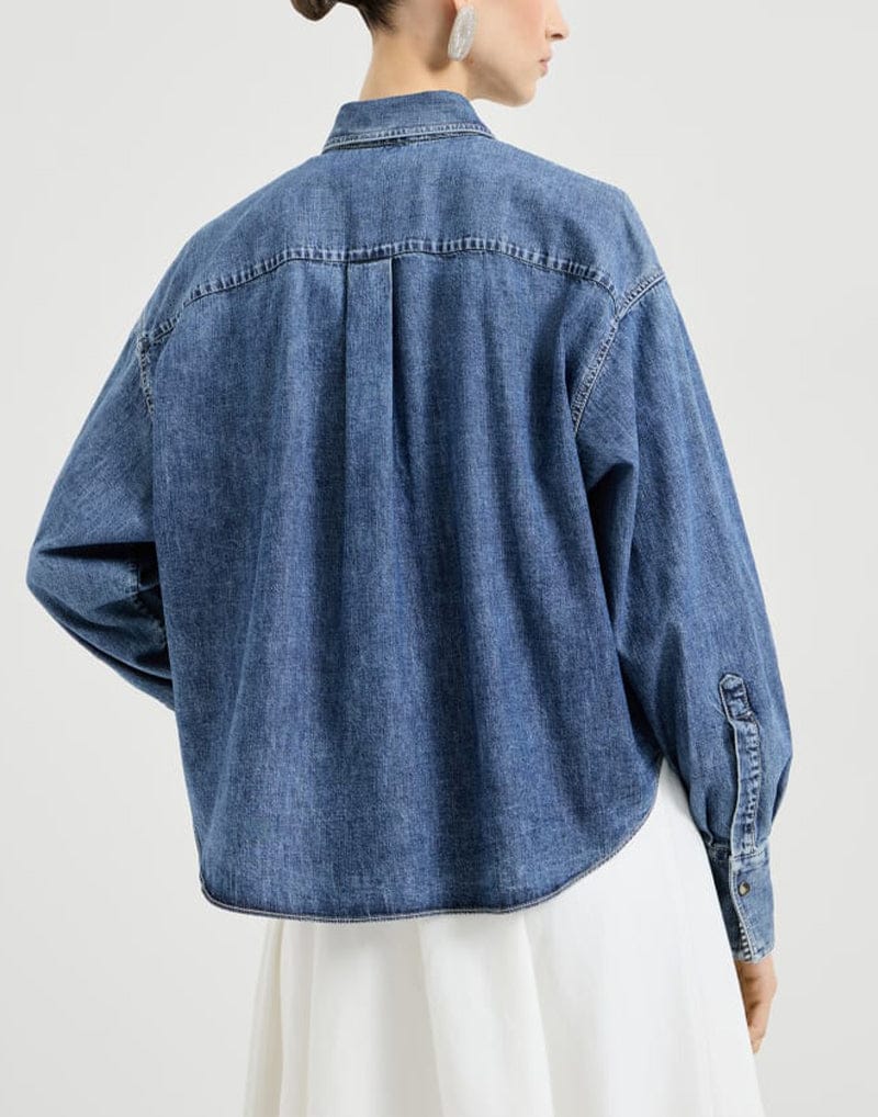 Brunello Cucinelli Denim Shiny Pocket Embelished Shirt