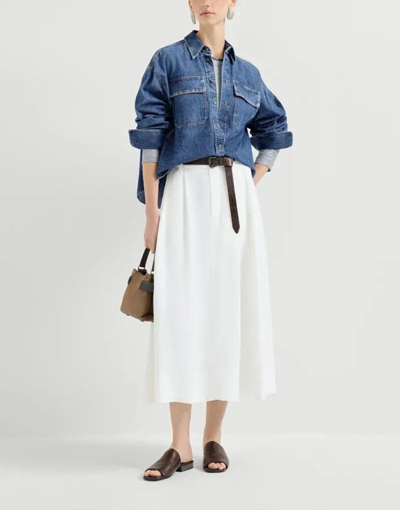 Brunello Cucinelli Denim Shiny Pocket Embelished Shirt