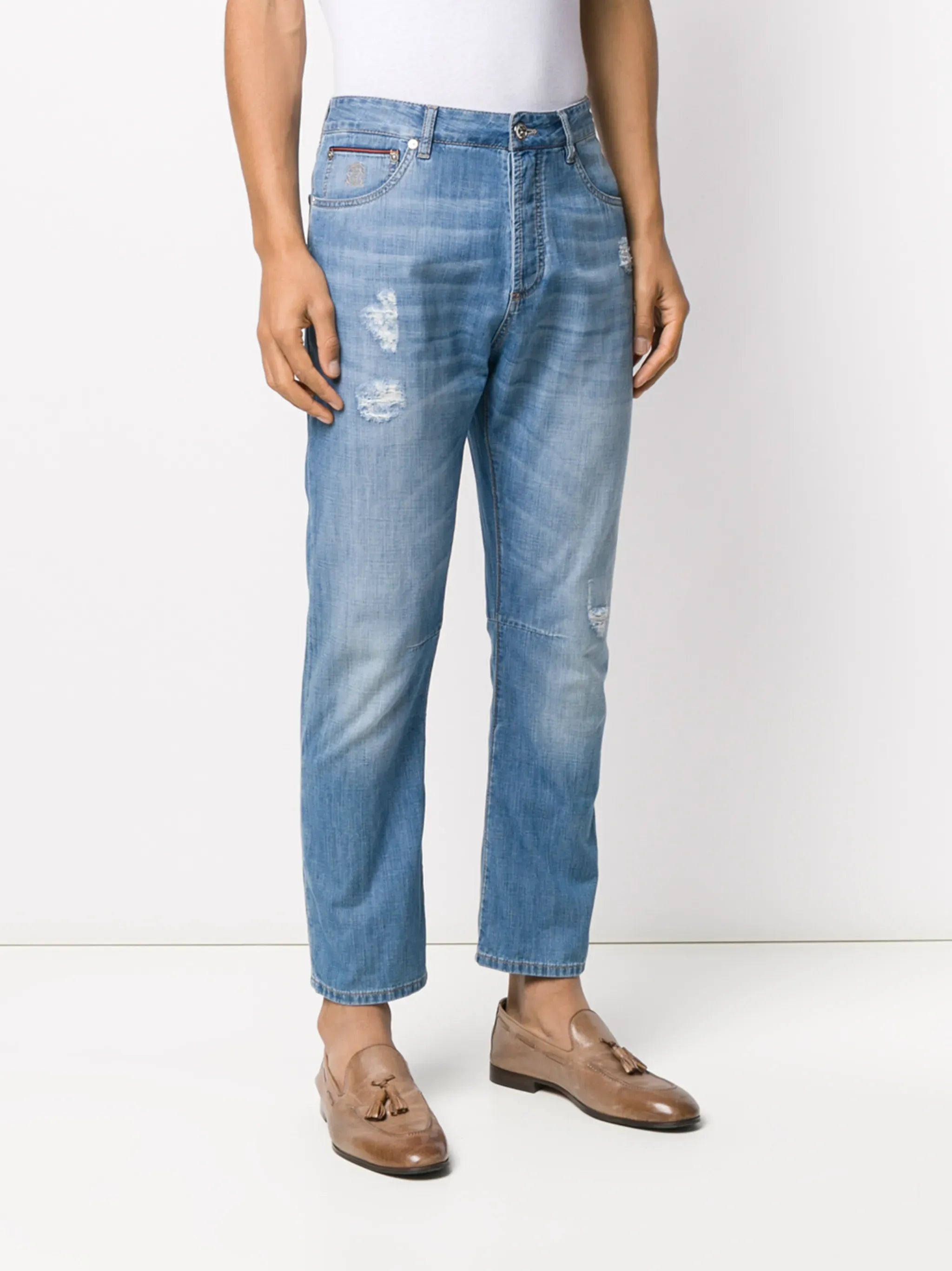 Brunello Cucinelli Distressed Straight-Leg Jeans