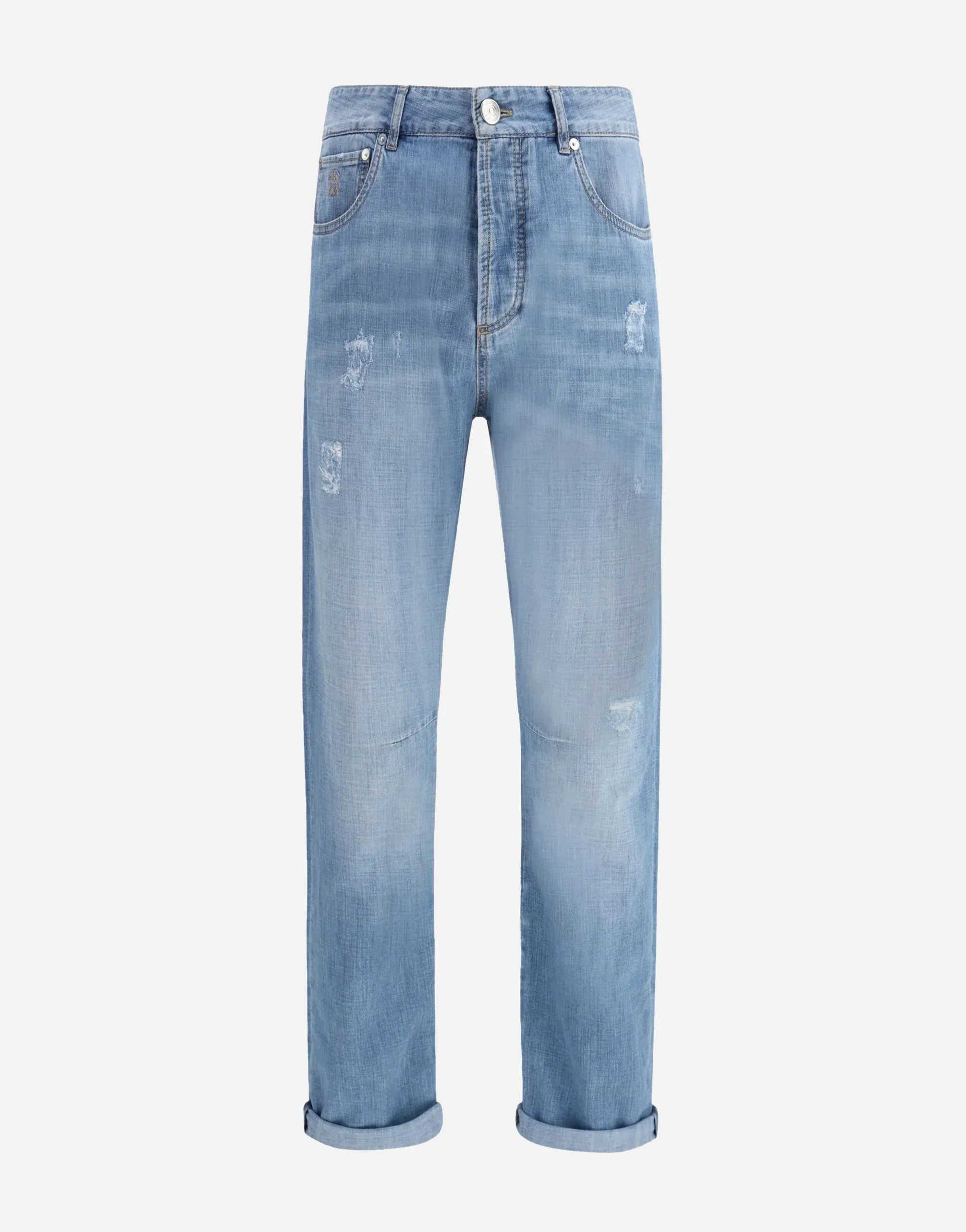 Brunello Cucinelli Distressed Straight-Leg Jeans
