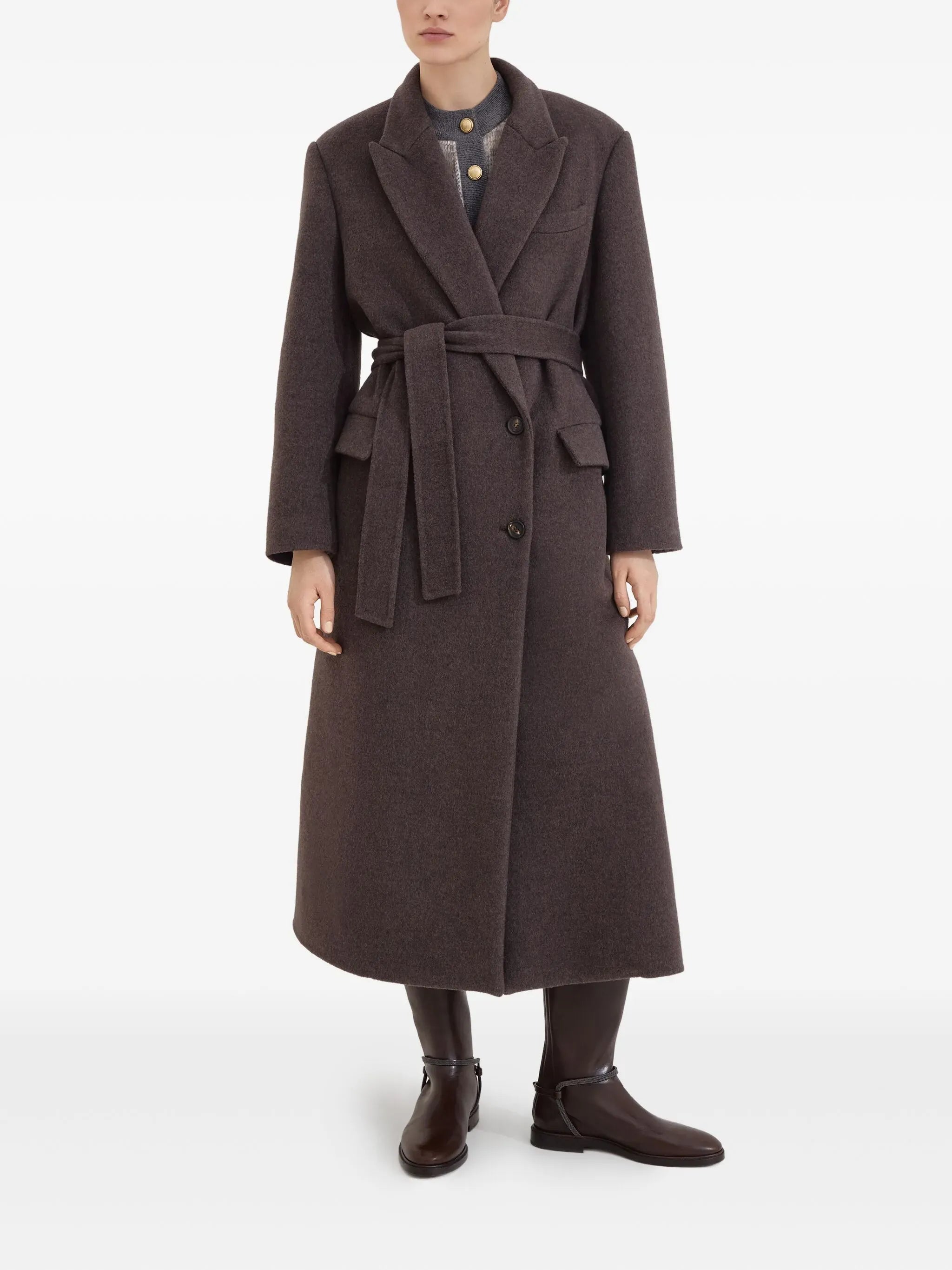 Brunello Cucinelli Zweireihiger Mantel mit Gürtel