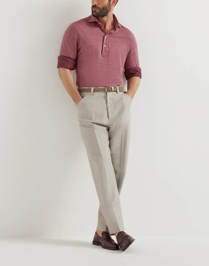 Brunello Cucinelli Dove Grey Cotton-Linen Blend Trousers
