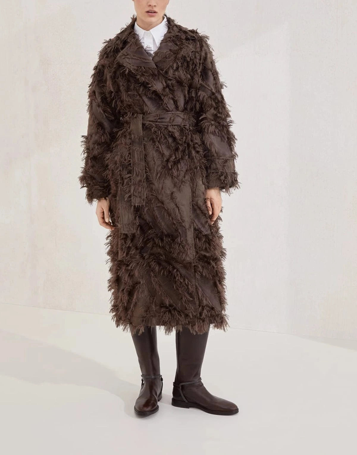 Brunello Cucinelli Dracaena Fil Coupé Belted Coat