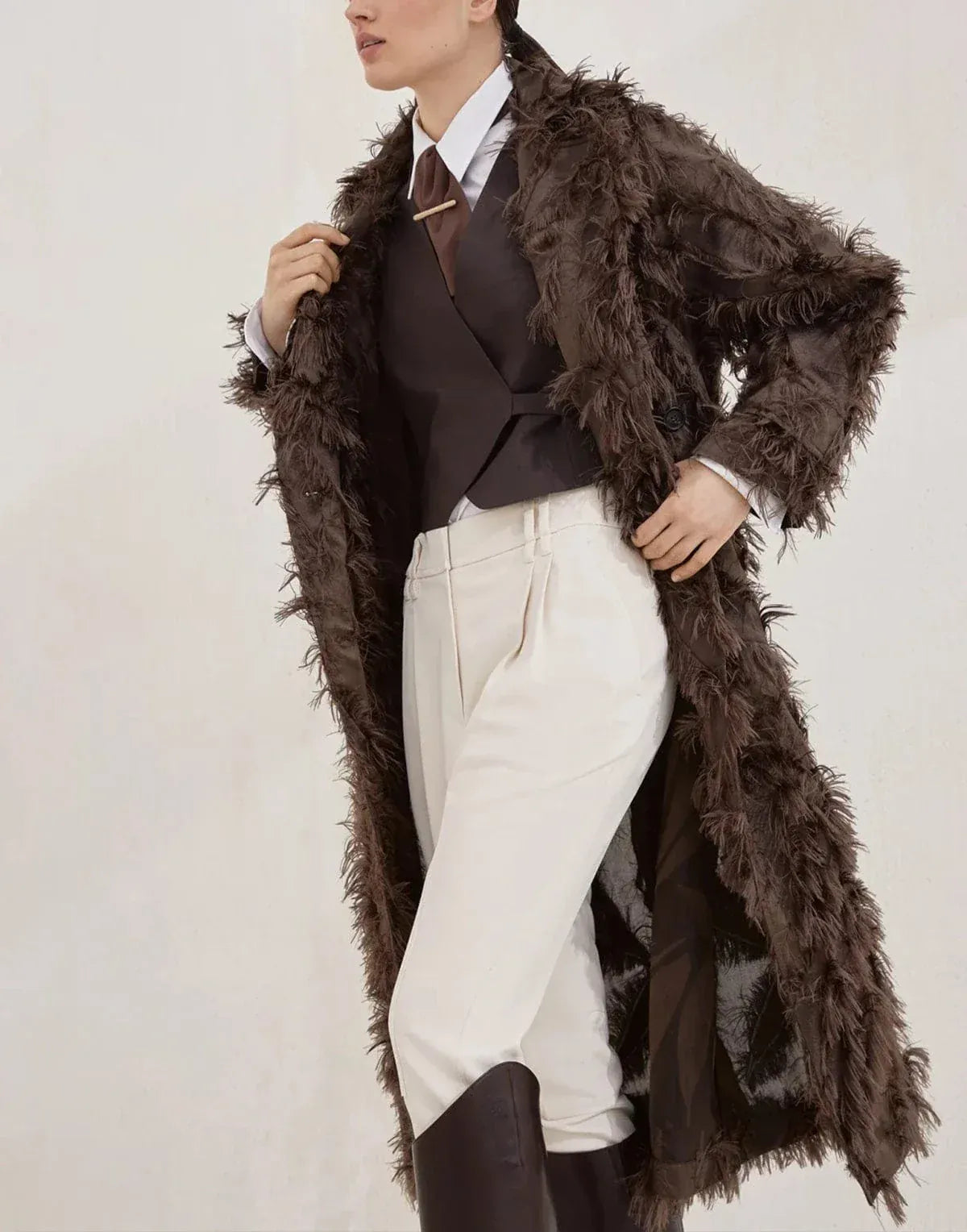 Brunello Cucinelli Dracaena Fil Coupé Belted Coat | Sendegaro