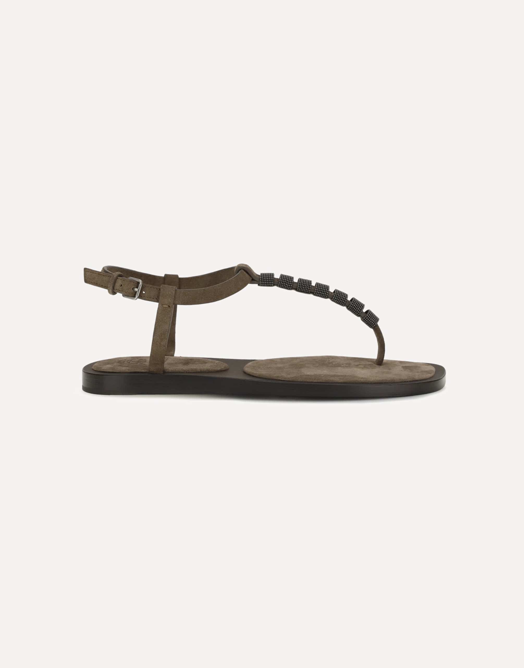 Brunello Cucinelli Brunello Cucinelli Embellished Calfskin T-Strap Sandals