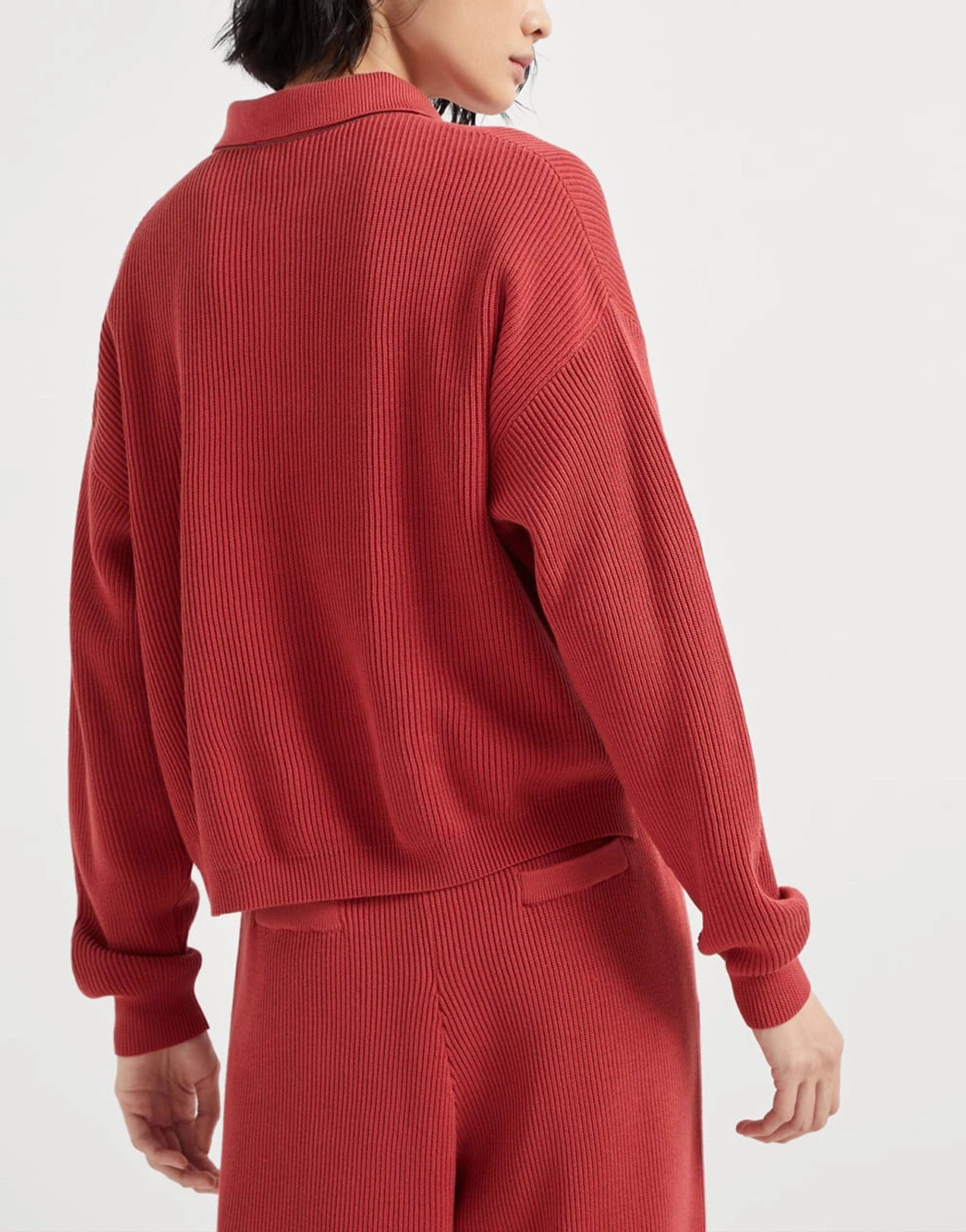 Brunello Cucinelli English Rib Knit Monili-Trim Polo Shirt