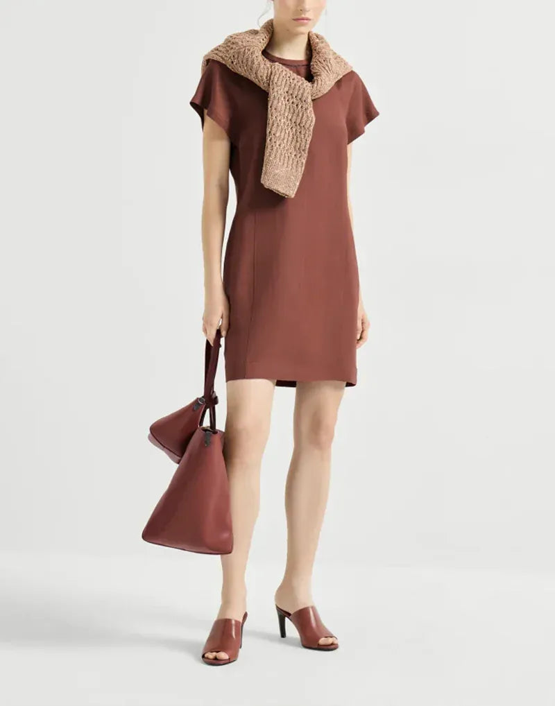 Brunello Cucinelli Firebrick Fluid Twill T-Shirt Dress