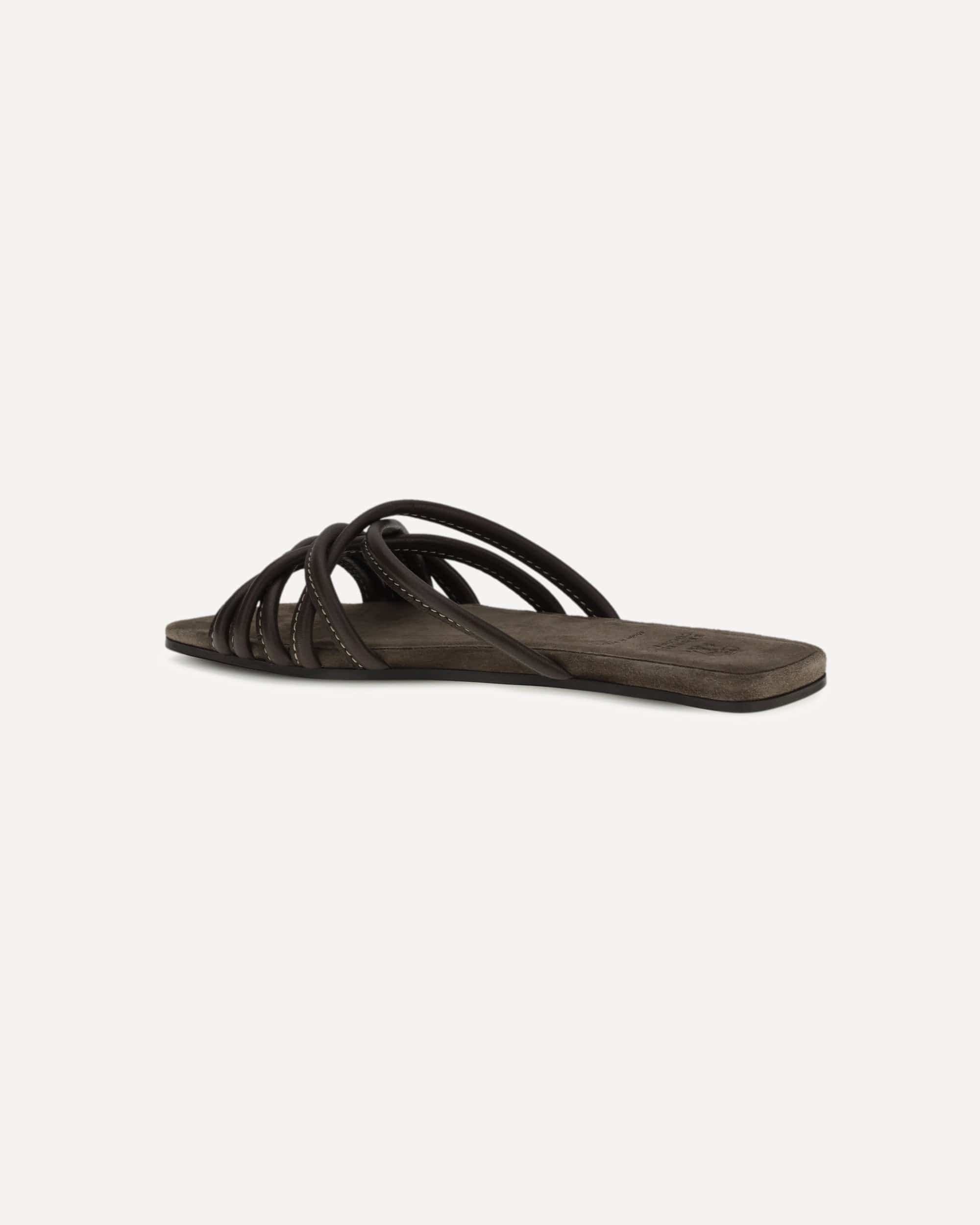 Brunello Cucinelli Flat Leather Sandals With Interlaced Straps