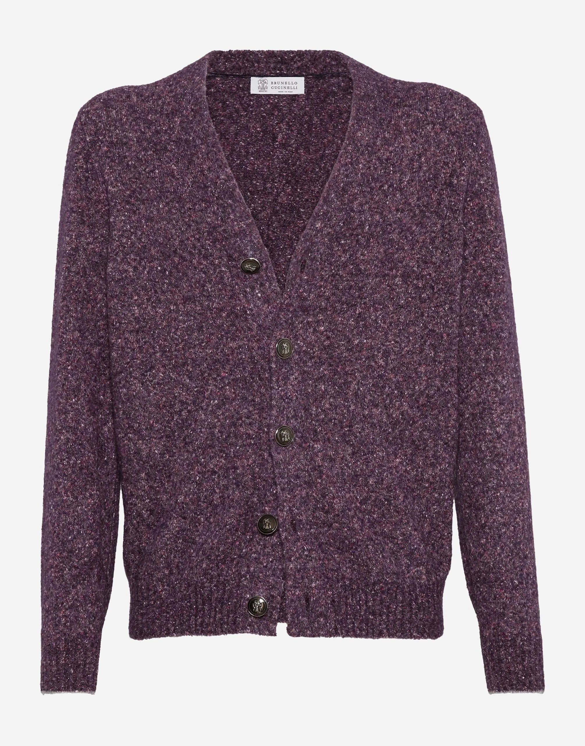 Brunello Cucinelli Flecked Alpaca Blend Metal Button Cardigan