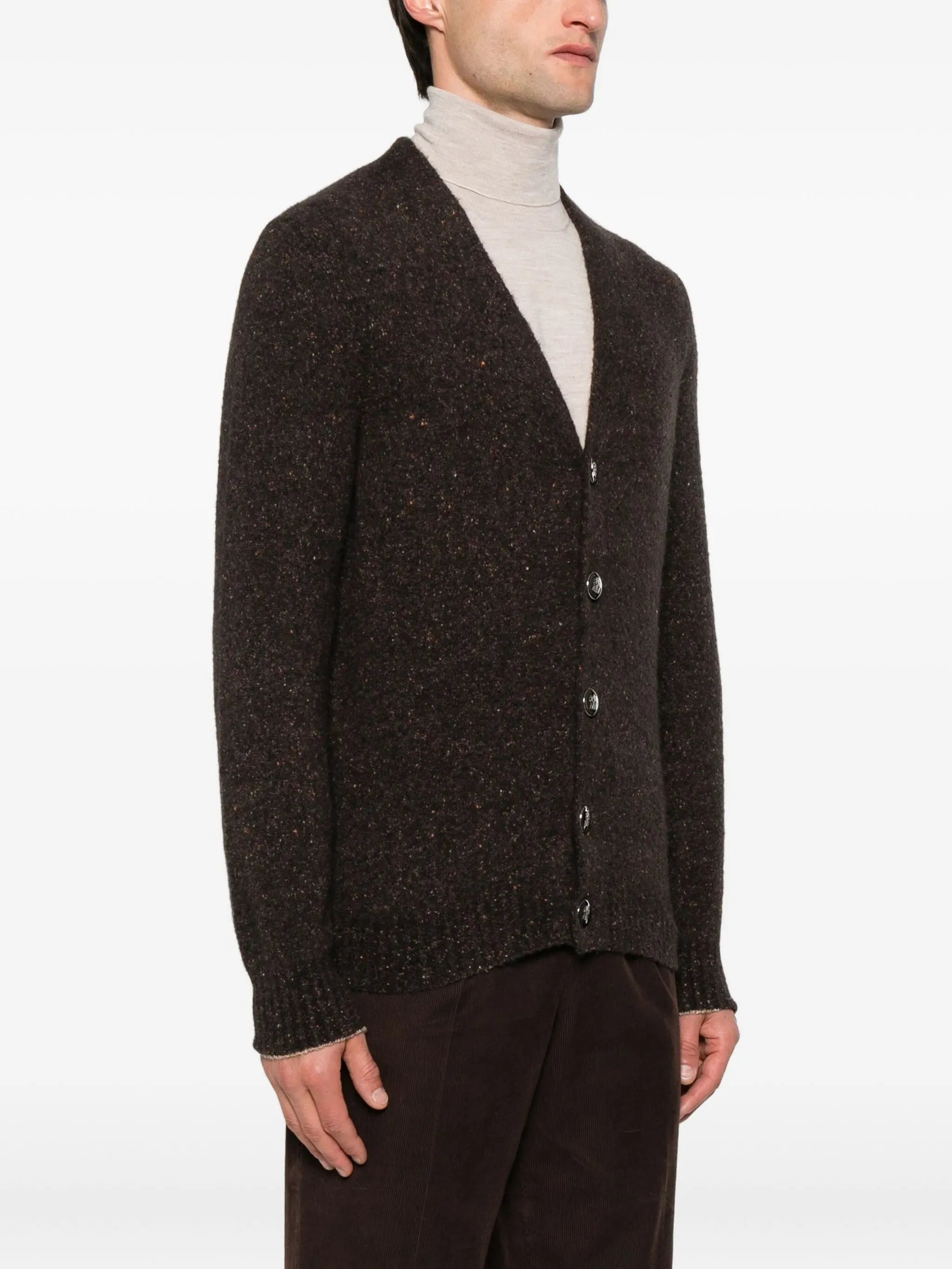 Brunello Cucinelli Flecked Alpaca Blend Metal Buttons Cardigan