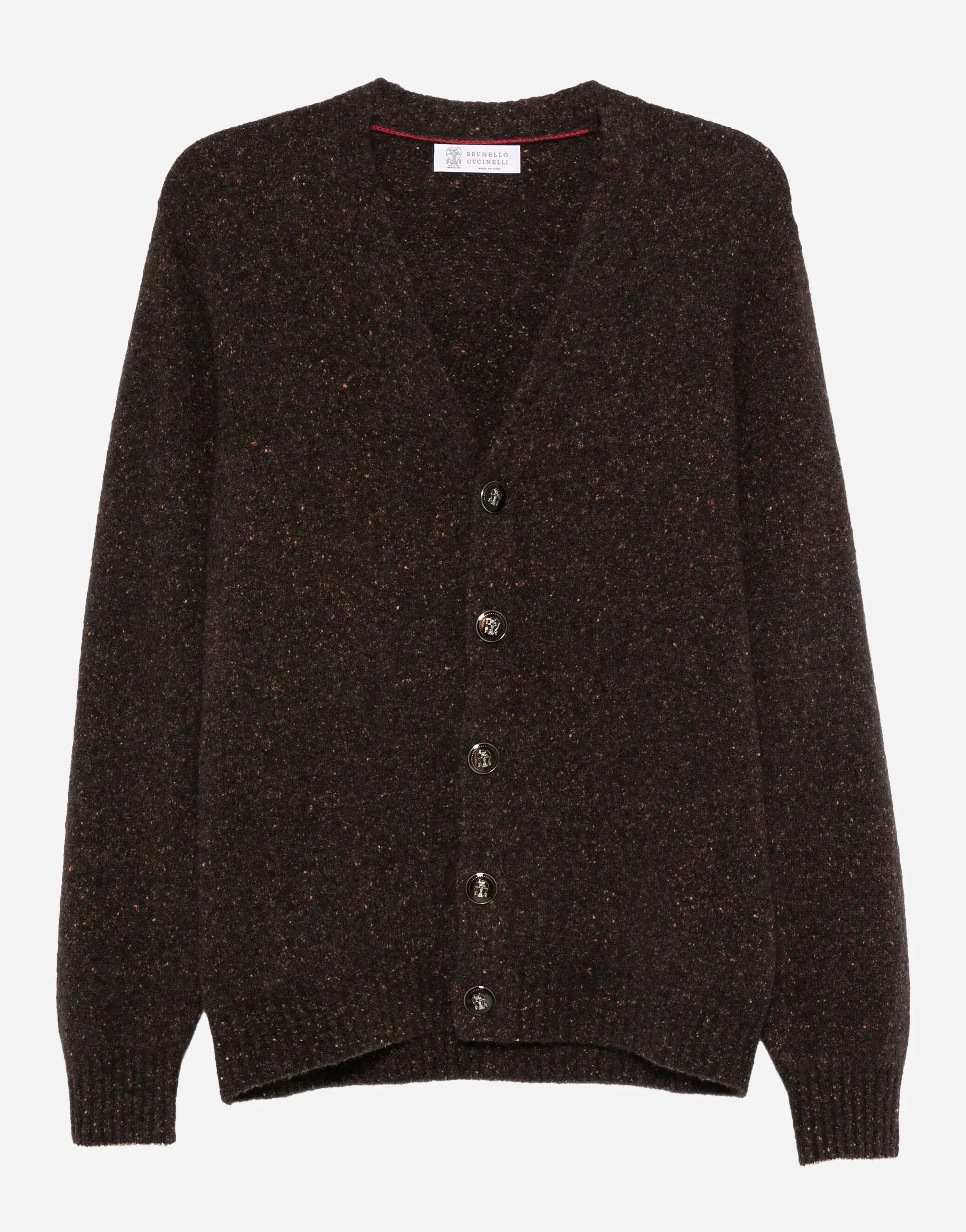 Brunello Cucinelli Flecked Alpaca Blend Metal Buttons Cardigan