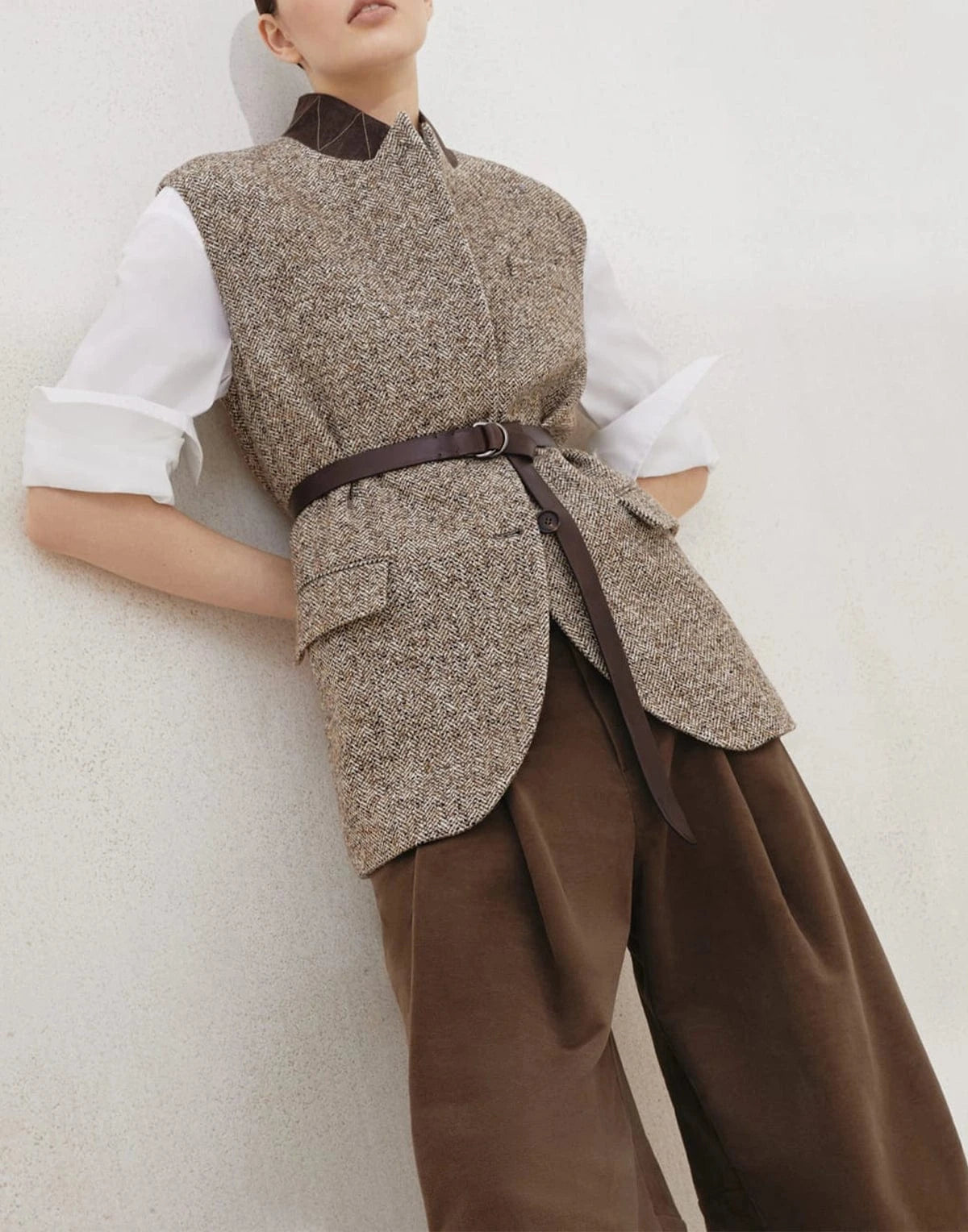 Brunello Cucinelli Flecked Chevron Belted Vest