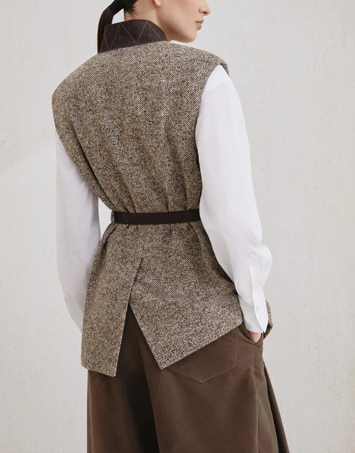 Brunello Cucinelli Flecked Chevron Belted Vest