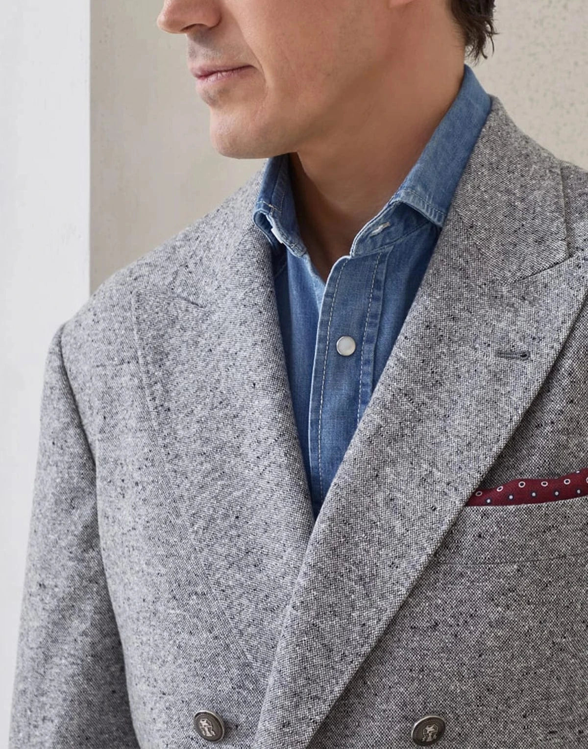 Brunello Cucinelli Flecked Grisaille Double-Breasted Blazer Brunello Cucinelli Flecked Grisaille Double-Breasted Blazer