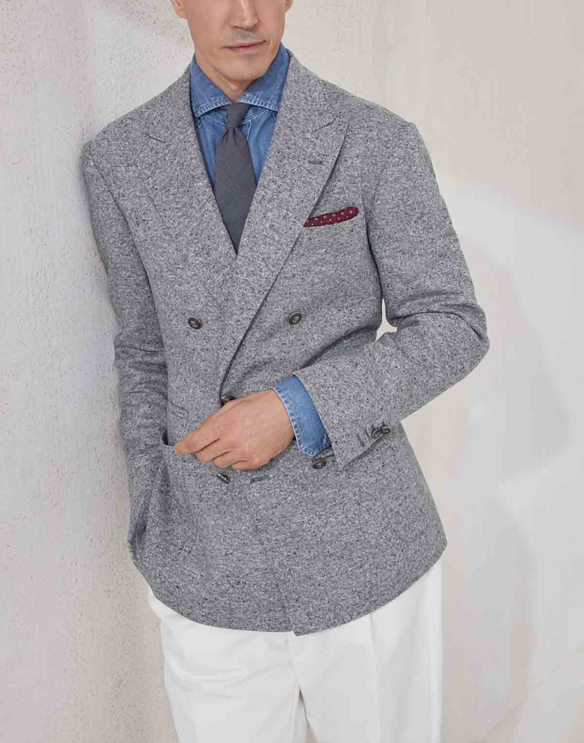 Brunello Cucinelli Flecked Grisaille Double-Breasted Blazer