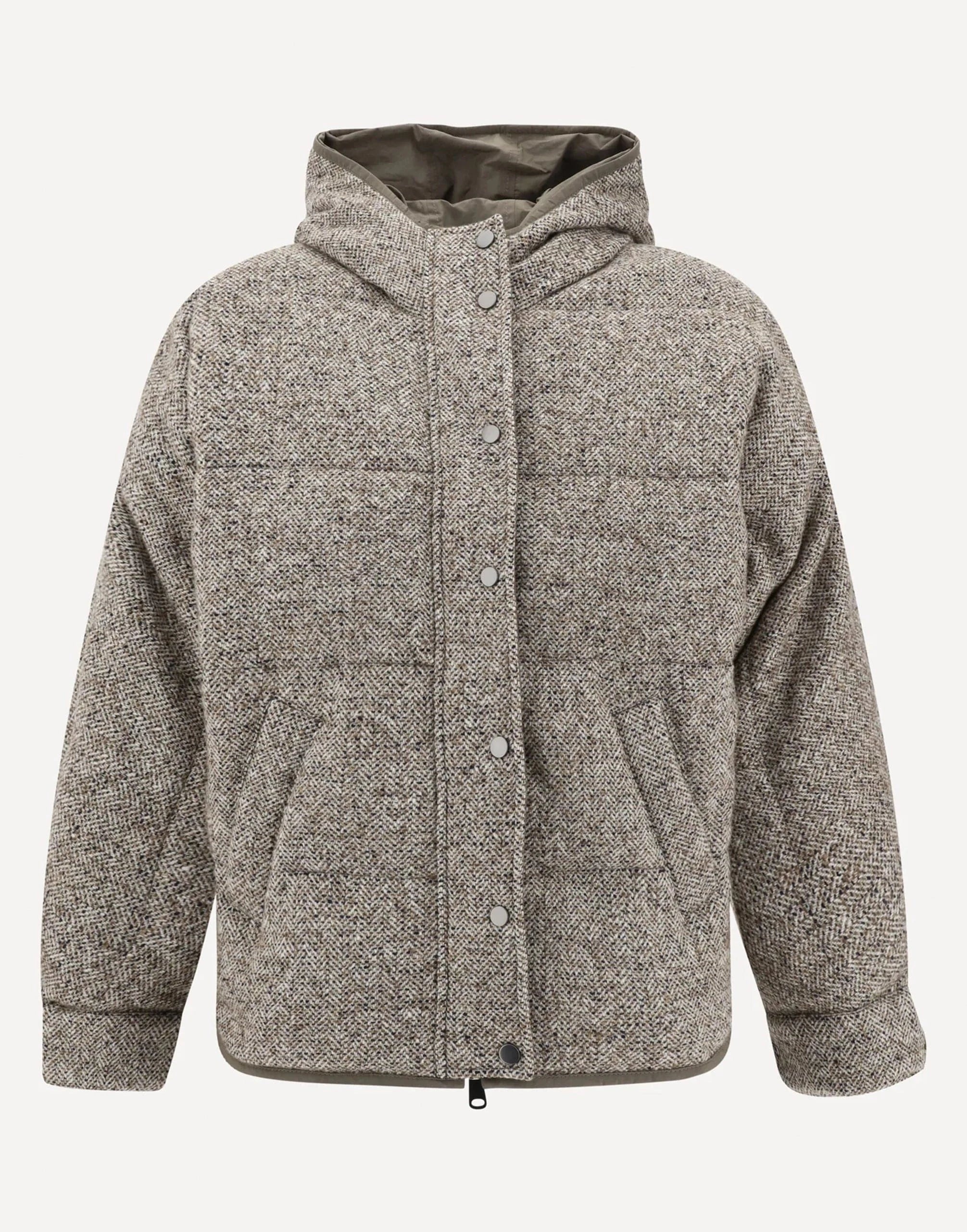 Brunello Cucinelli Flecked Wool-Silk Blend Chevron Jacket