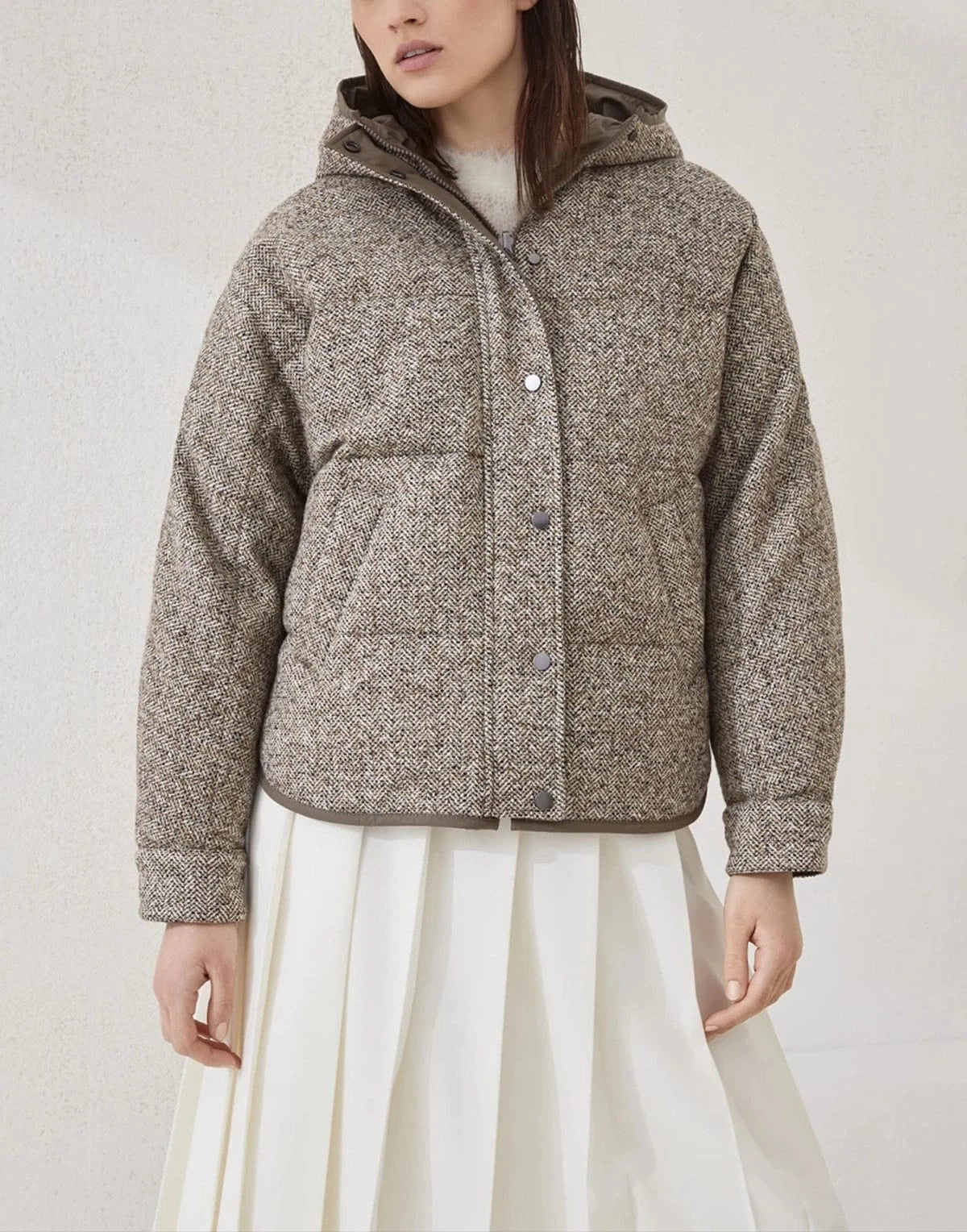 Brunello Cucinelli Flecked Wool-Silk Blend Chevron Jacket