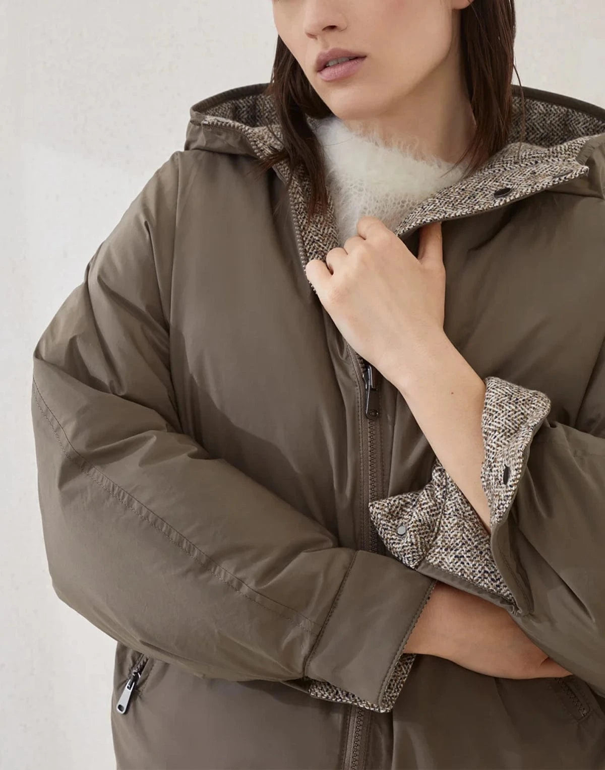 Brunello Cucinelli Flecked Wool-Silk Blend Chevron Jacket