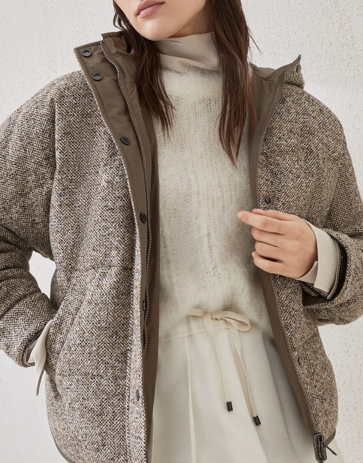 Brunello Cucinelli Flecked Wool-Silk Blend Chevron Jacket