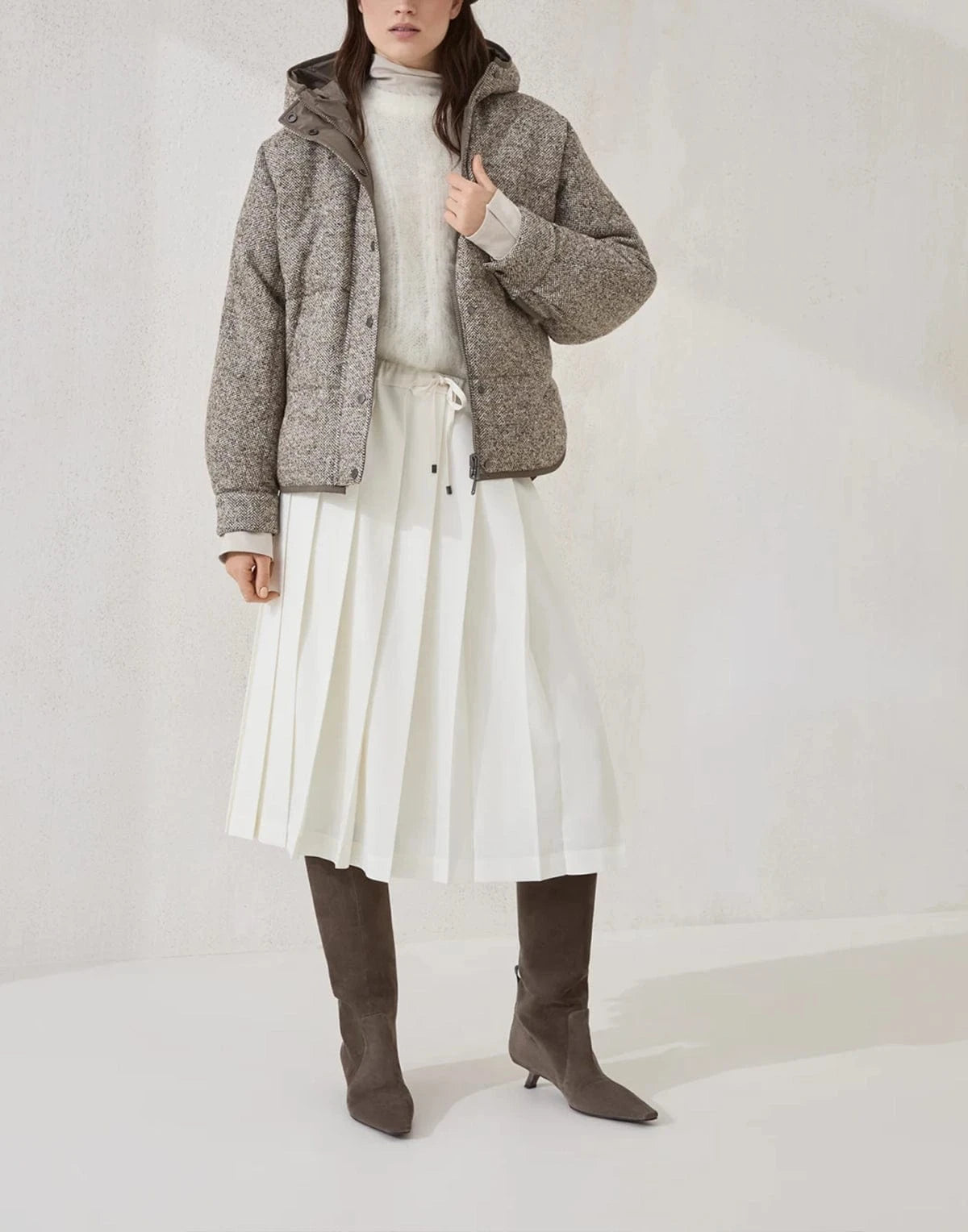 Brunello Cucinelli Flecked Wool-Silk Blend Chevron Jacket