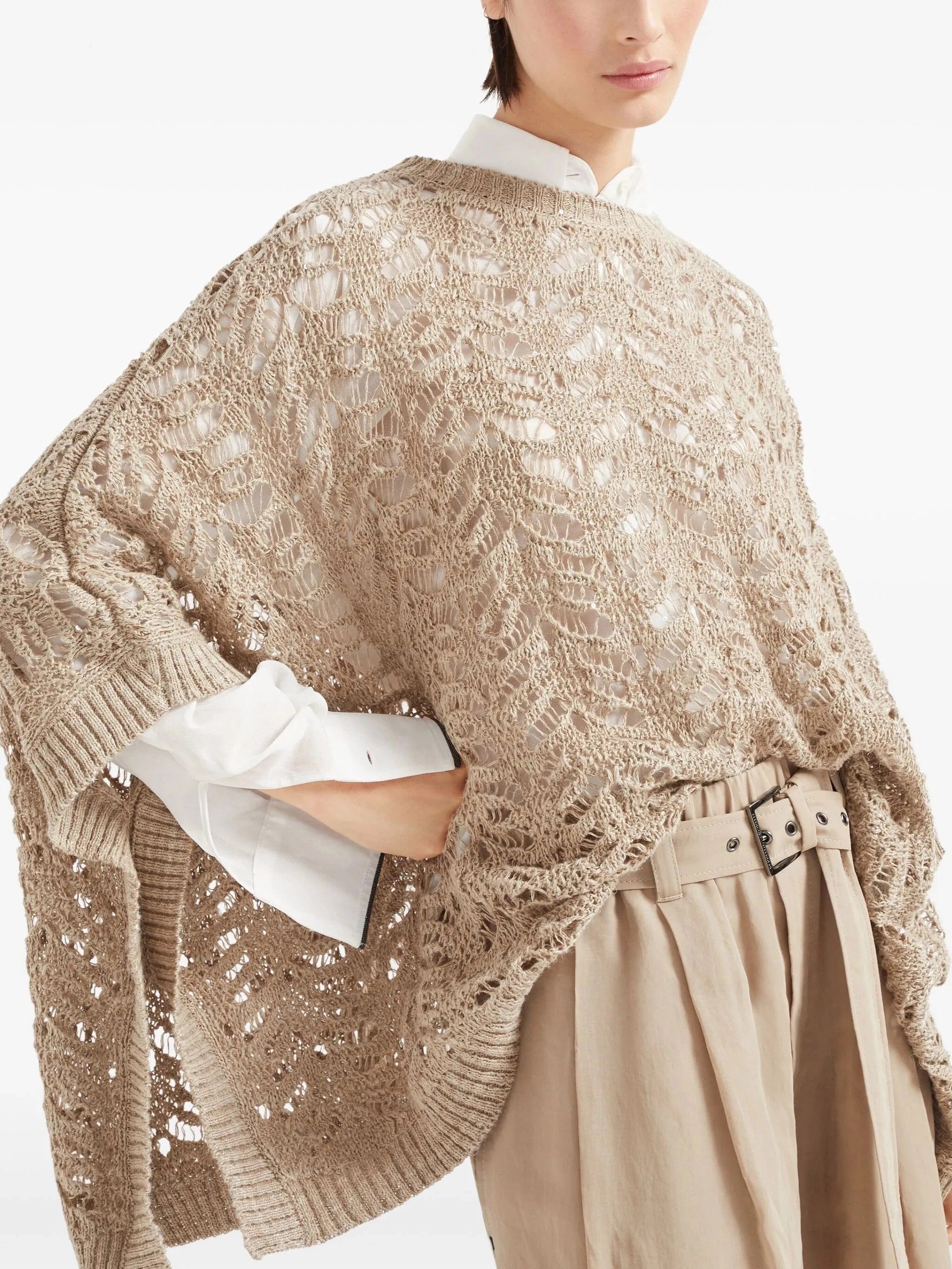 Brunello Cucinelli Foliage Lace Knit Poncho | Sendegaro SG Brunello Cucinelli Foliage Lace Knit Poncho | Sendegaro SG