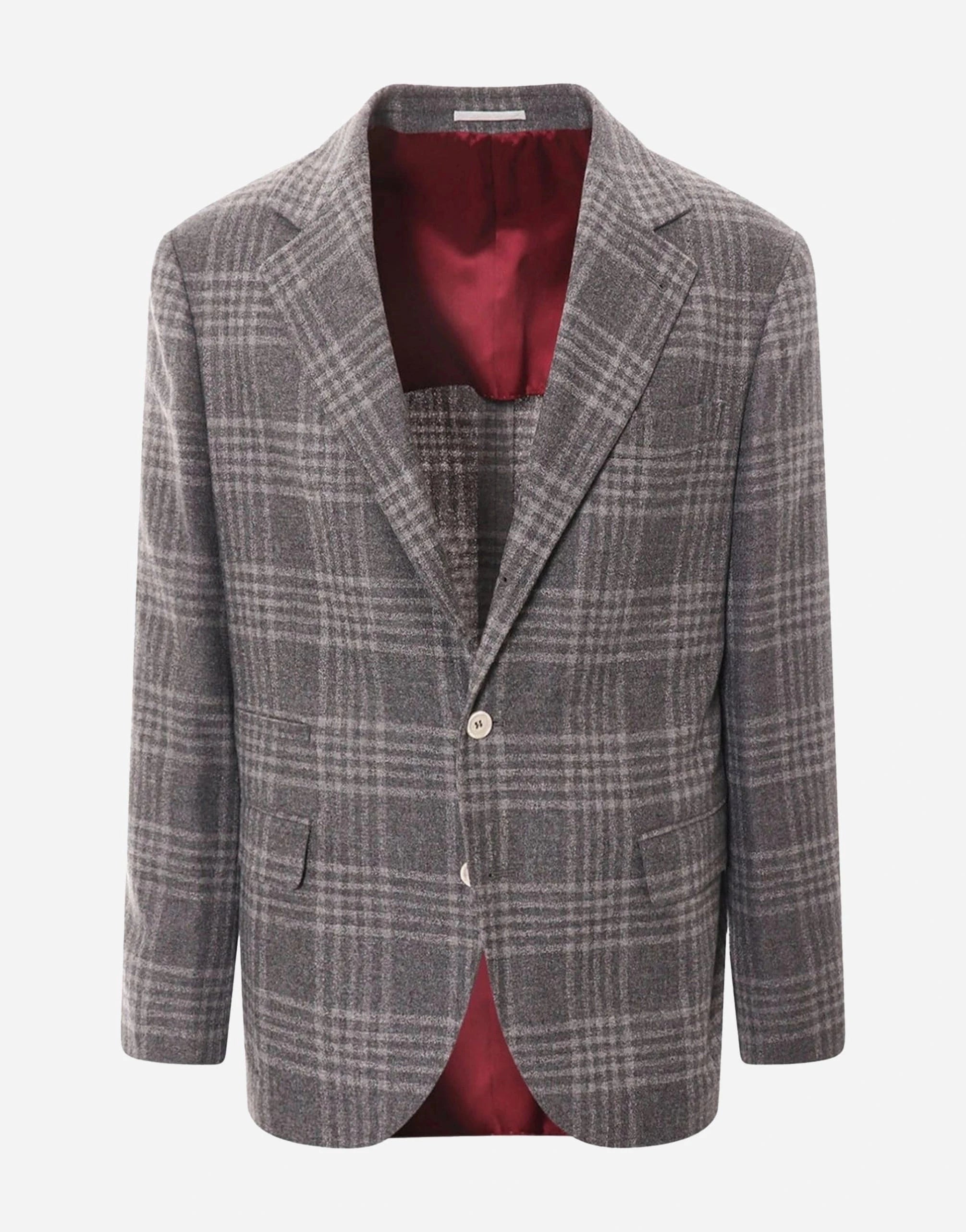 Brunello Cucinelli Frisé Wool-Silk Blend Tartan Deconstructed Blazer