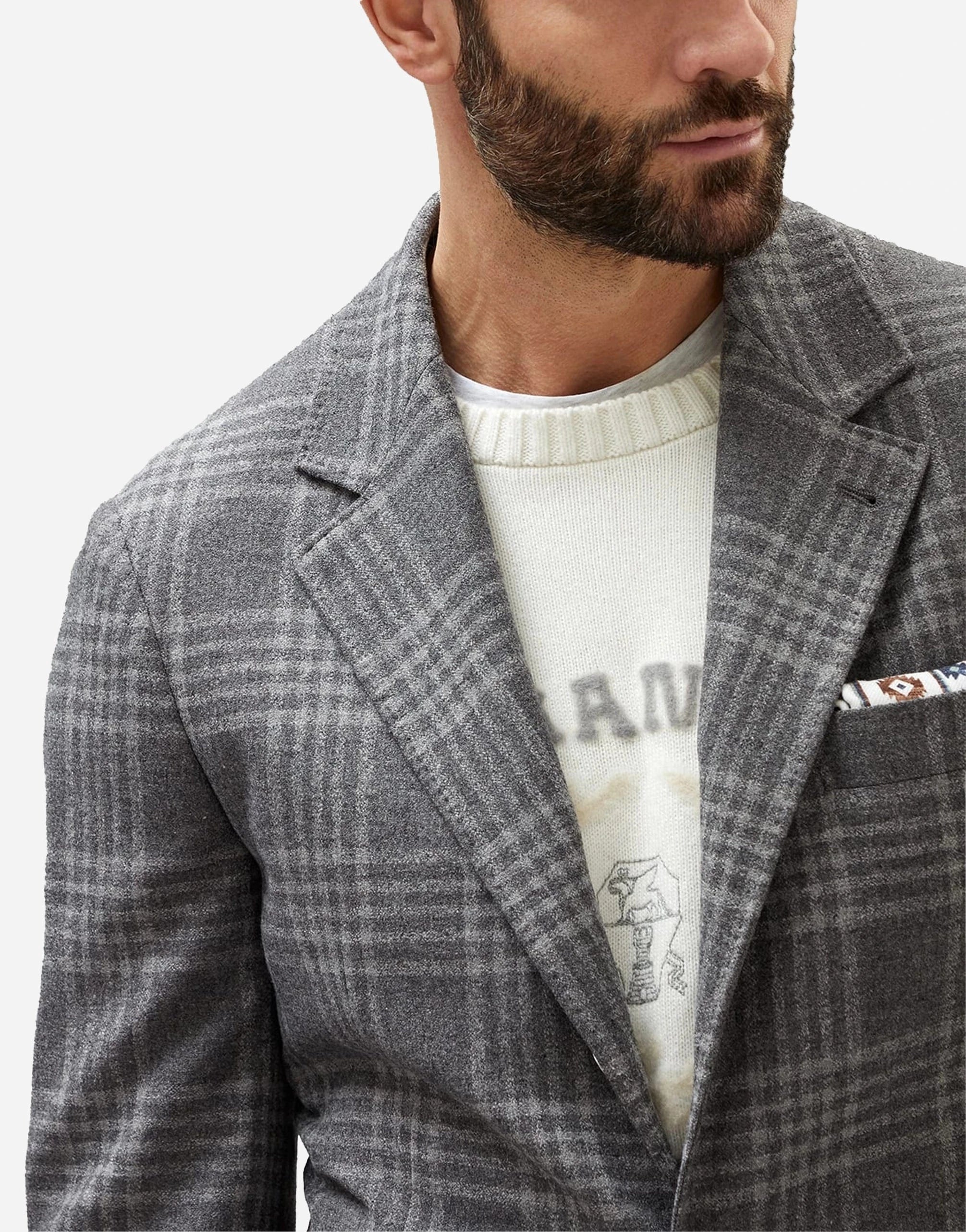 Brunello Cucinelli Frisé Wool-Silk Blend Tartan Deconstructed Blazer