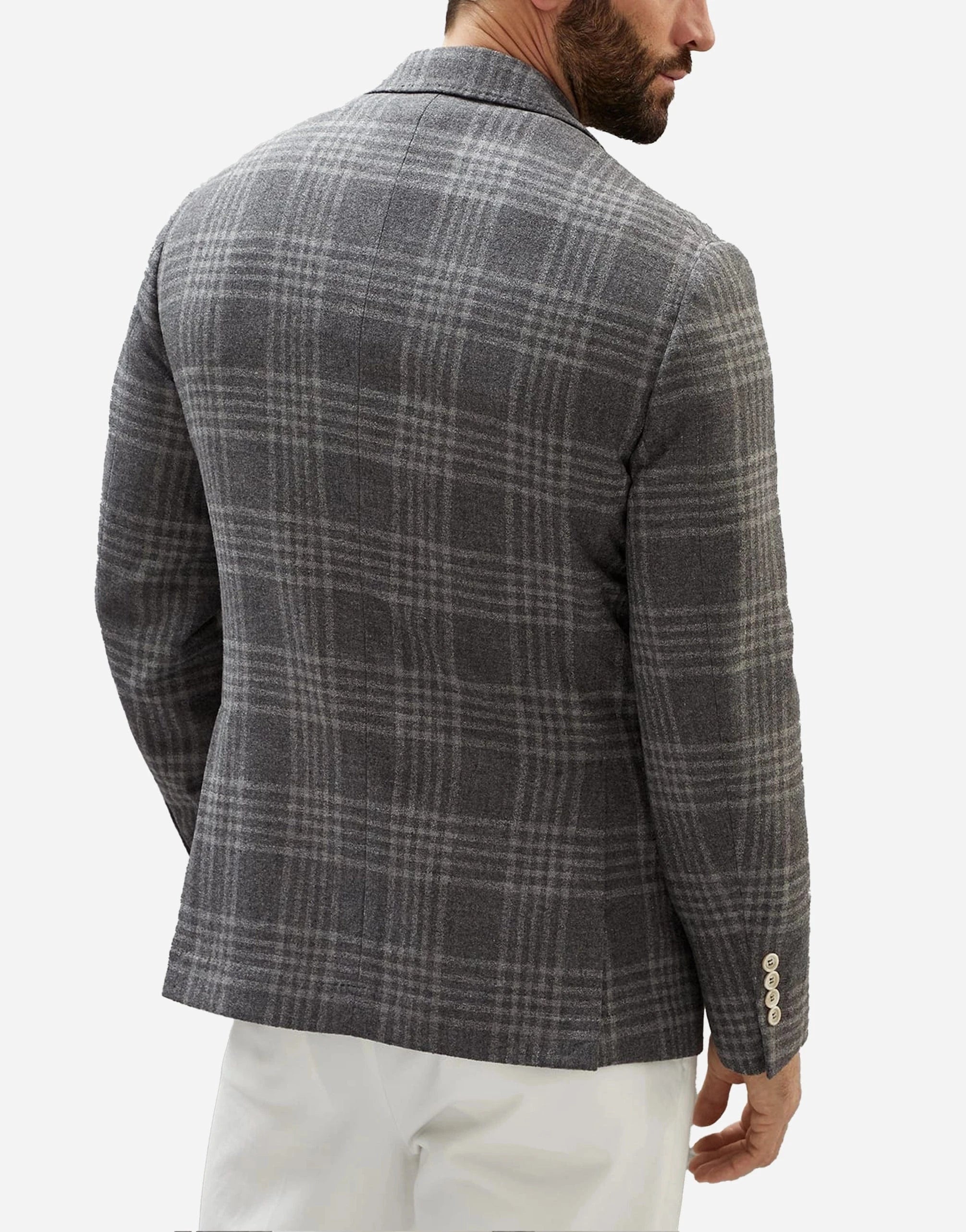 Brunello Cucinelli Frisé Wool-Silk Blend Tartan Deconstructed Blazer