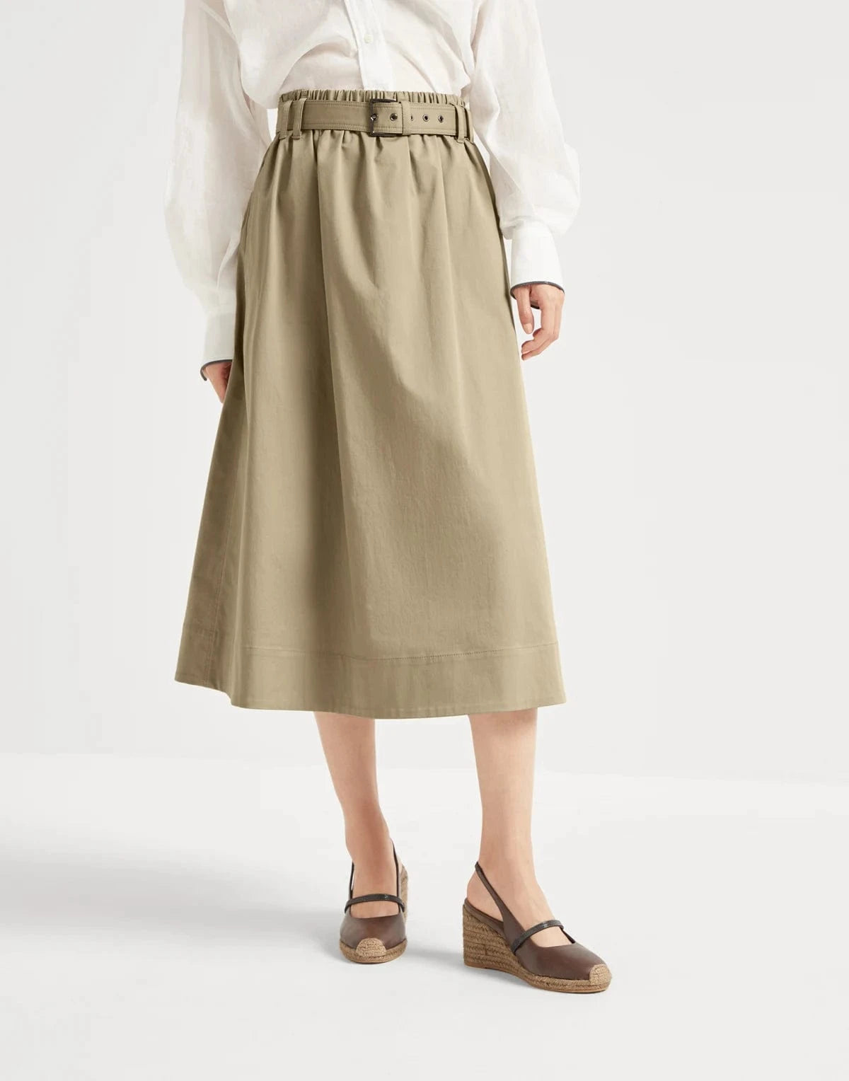 Brunello Cucinelli Gabardine Belted Cotton Circle Skirt