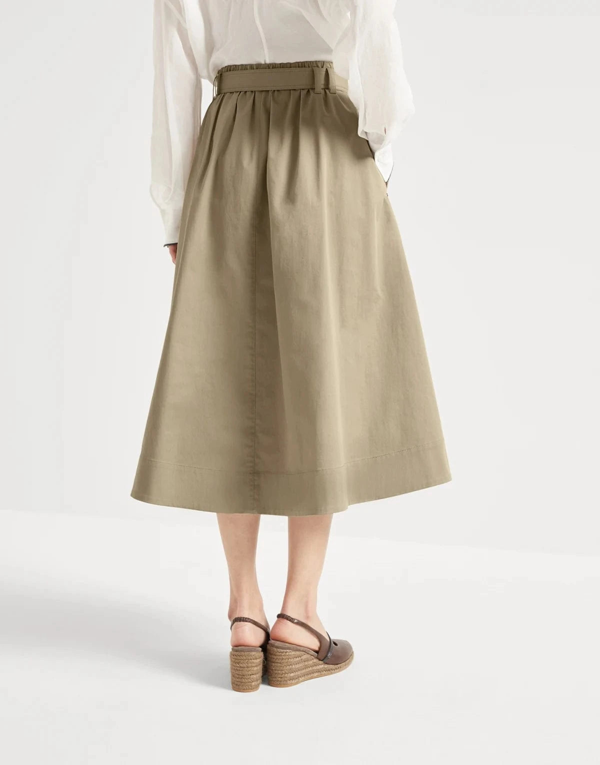 Brunello Cucinelli Gabardine Belted Cotton Circle Skirt