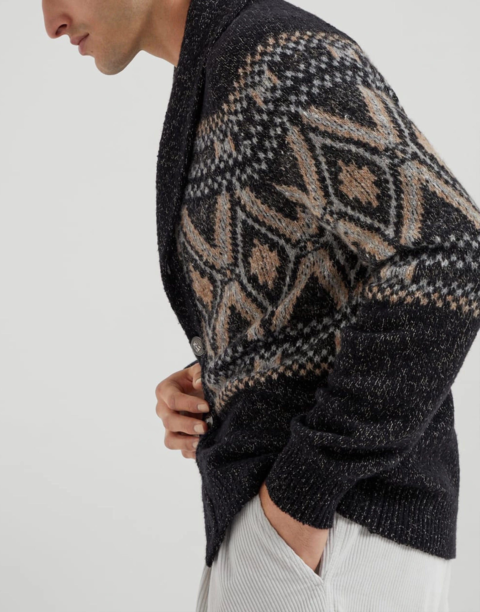 Brunello Cucinelli Geometric Mouliné Jacquard Cardigan