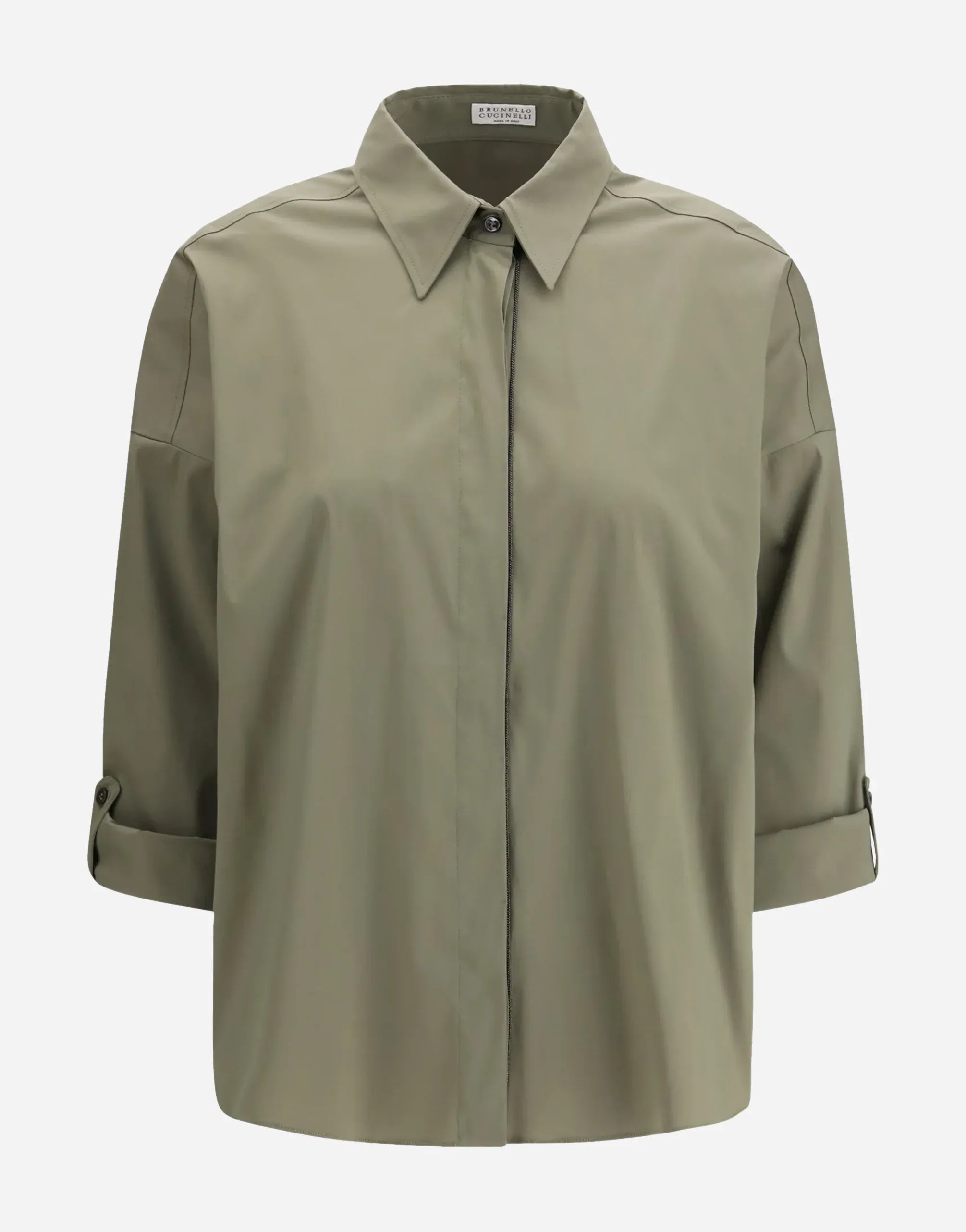 Brunello Cucinelli Green Stretch Cotton Poplin Shirt